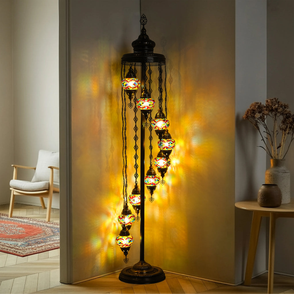 9-Globe Turkish Mosaic Floor Lamp (Rainbow)