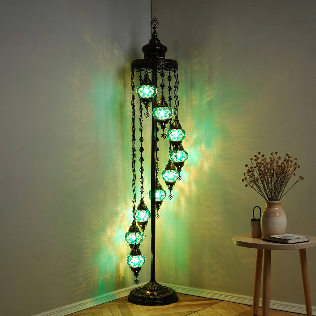 9-Globe Turkish Mosaic Floor Lamp (Green)
