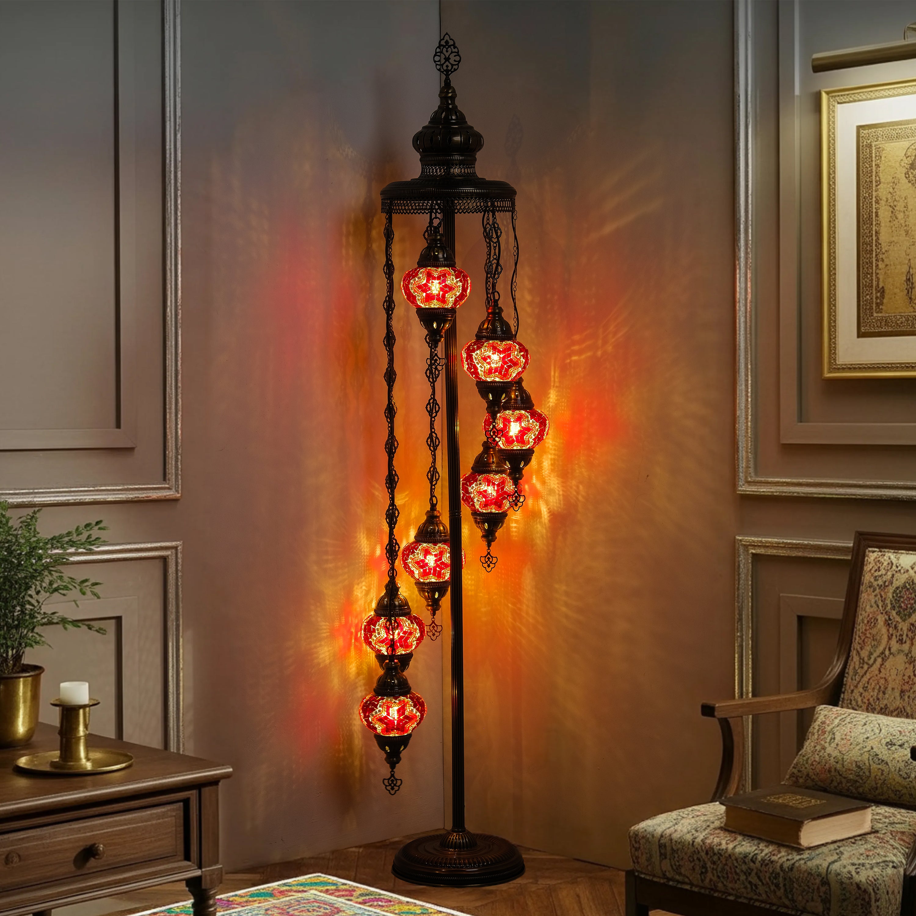 7-Globe Turkish Mosaic Floor Lamp (Red)