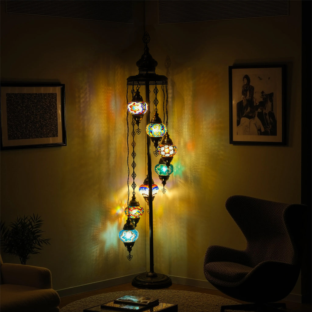 7-Globe Turkish Mosaic Floor Lamp (Multicolor)