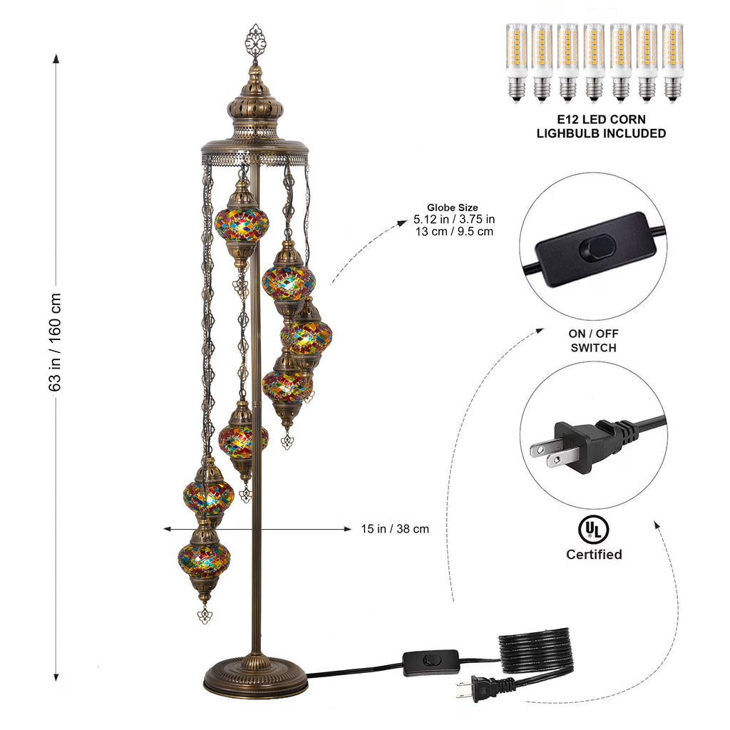 7-Globe Turkish Mosaic Floor Lamp (Rainbow)