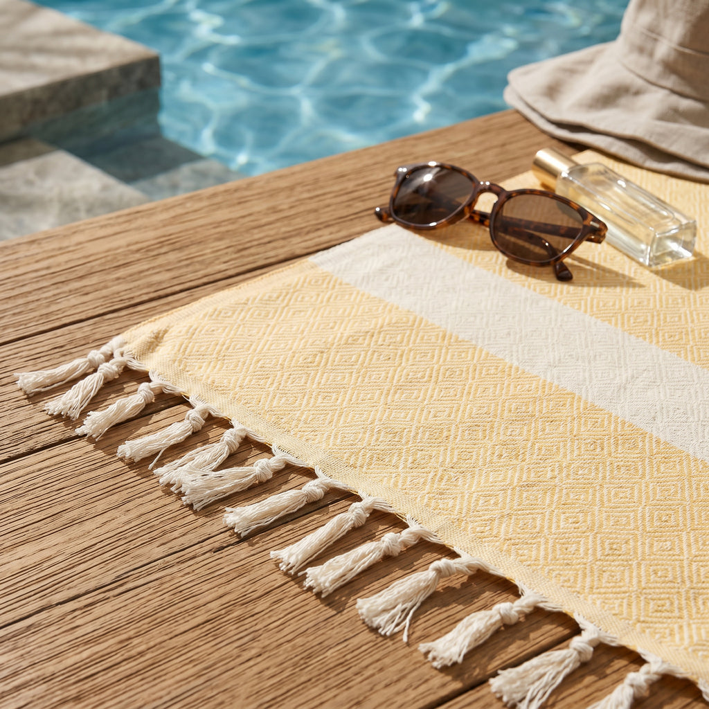 Yellow Diamond Premium Turkish Cotton Peshtemal – Lightweight Spa & Beach Towel, Soft, Absorbent & Quick Dry (EPS-01)