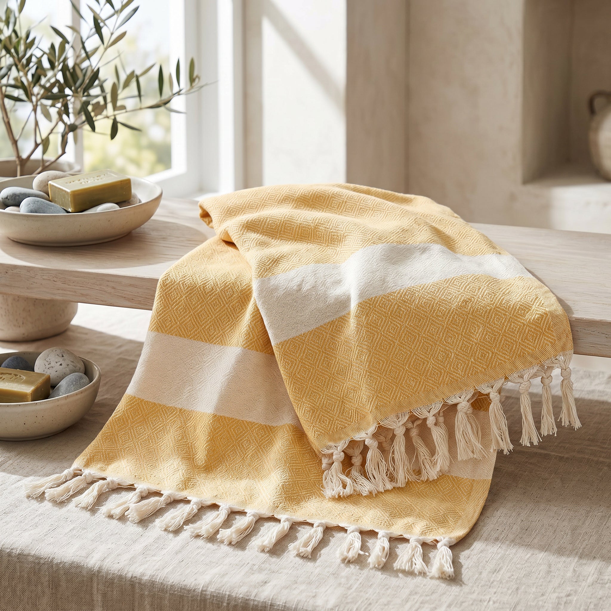 Yellow Diamond Premium Turkish Cotton Peshtemal – Lightweight Spa & Beach Towel, Soft, Absorbent & Quick Dry (EPS-01)