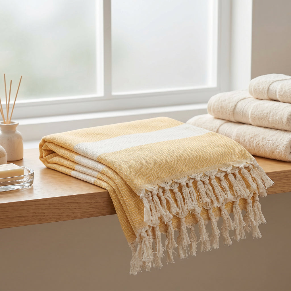 Yellow Diamond Premium Turkish Cotton Peshtemal – Lightweight Spa & Beach Towel, Soft, Absorbent & Quick Dry (EPS-01)