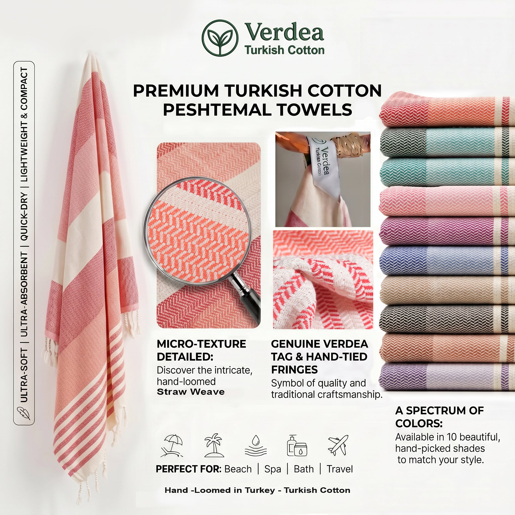 Orange Red Premium Turkish Cotton Peshtemal – Lightweight Spa & Beach Towel, Soft, Absorbent & Quick Dry (HPS-01)