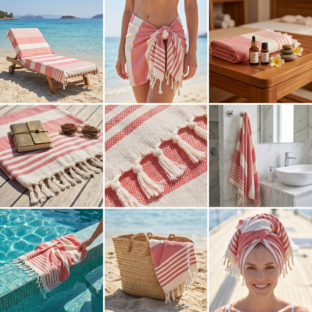 Orange Red Premium Turkish Cotton Peshtemal – Lightweight Spa & Beach Towel, Soft, Absorbent & Quick Dry (HPS-01)