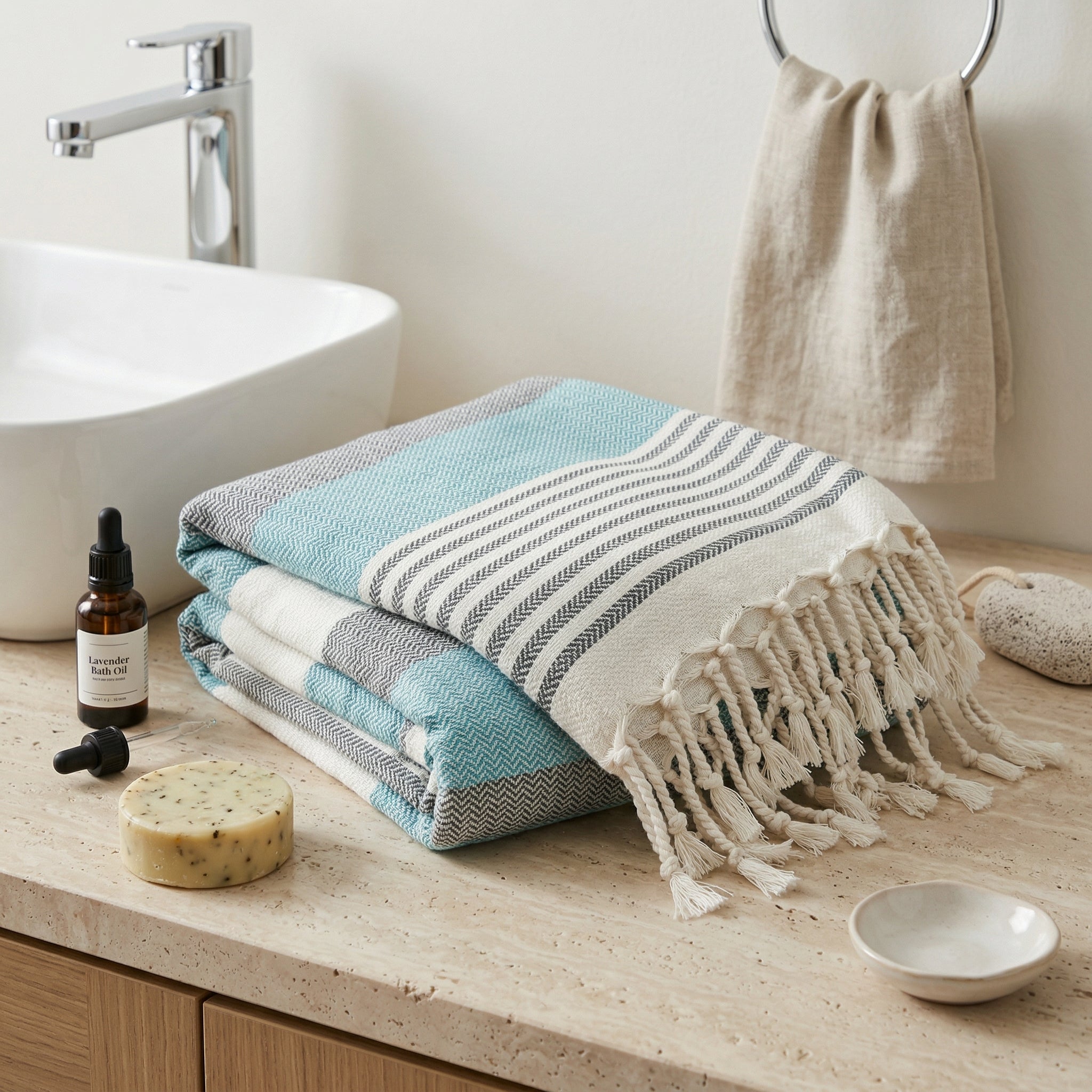 Green Premium Turkish Cotton Peshtemal – Lightweight Spa & Beach Towel, Soft, Absorbent & Quick Dry (HPS-01)