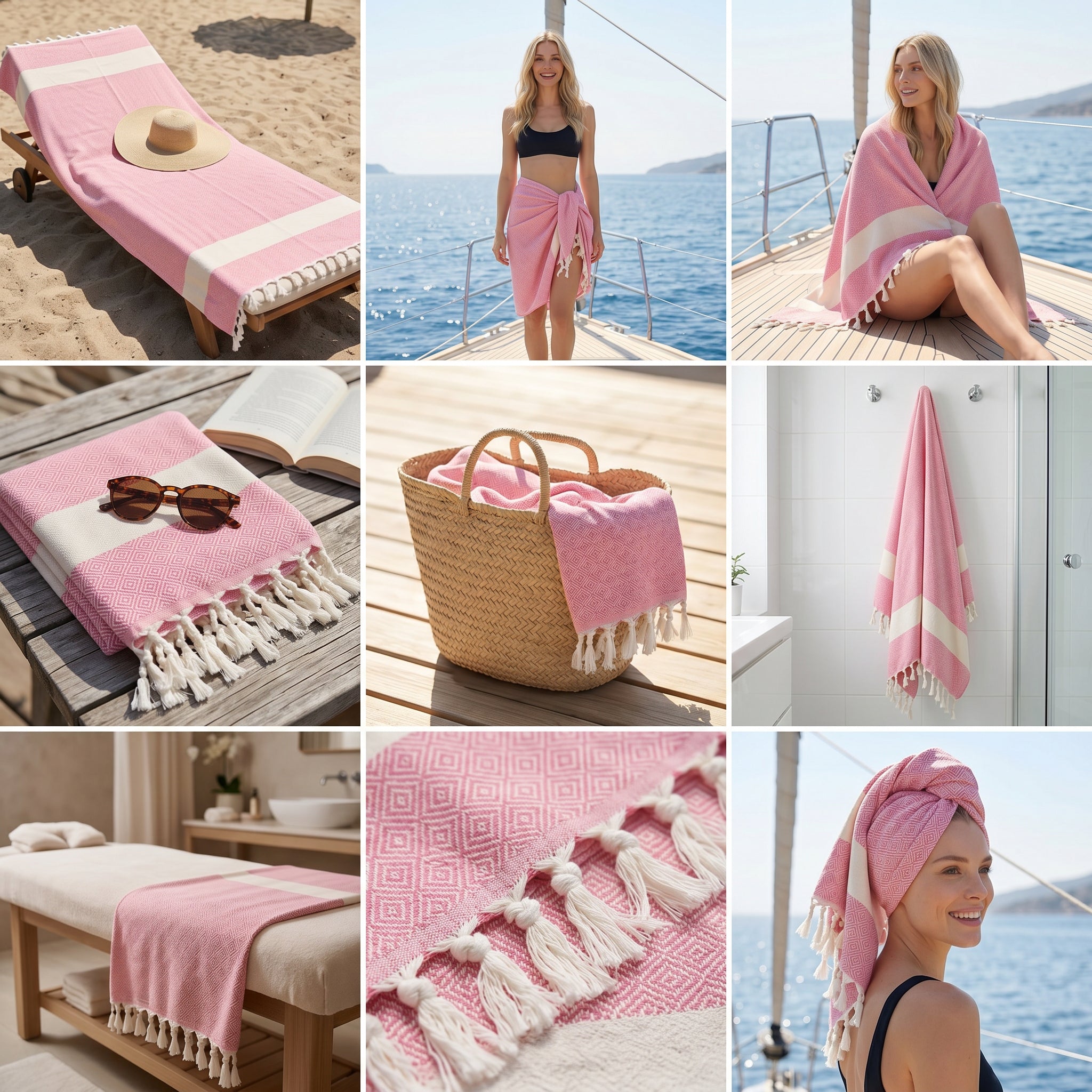 Pink Diamond Premium Turkish Cotton Peshtemal – Lightweight Spa & Beach Towel, Soft, Absorbent & Quick Dry (EPS-01)