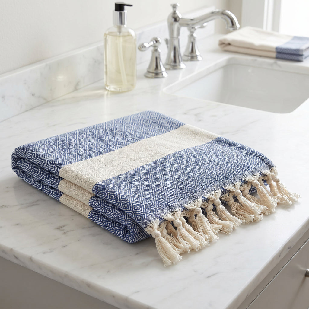 Blue Diamond Premium Turkish Cotton Peshtemal – Lightweight Spa & Beach Towel, Soft, Absorbent & Quick Dry (EPS-01)