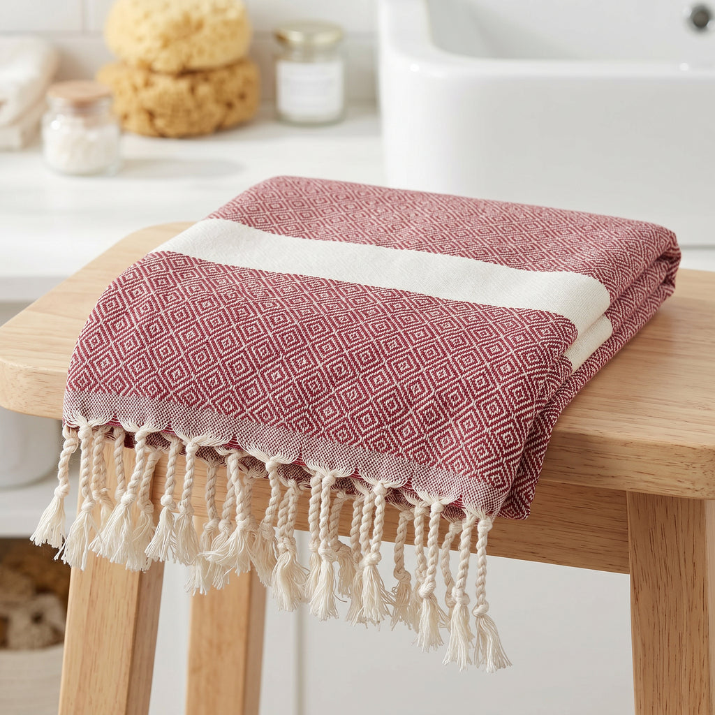 Plum color Diamond Premium Turkish Cotton Peshtemal – Lightweight Spa & Beach Towel, Soft, Absorbent & Quick Dry (EPS-01)