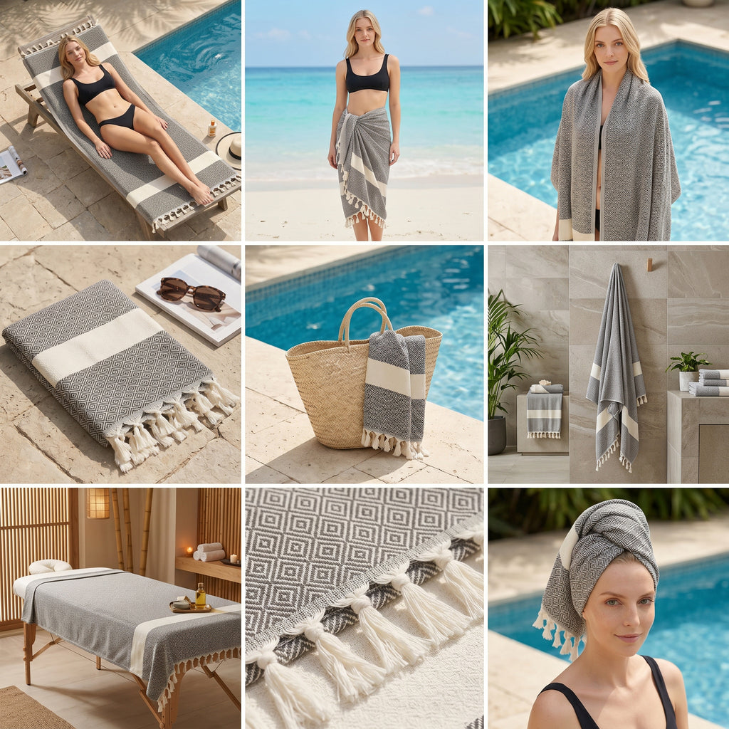 Black Diamond Premium Turkish Cotton Peshtemal – Lightweight Spa & Beach Towel, Soft, Absorbent & Quick Dry (EPS-01)