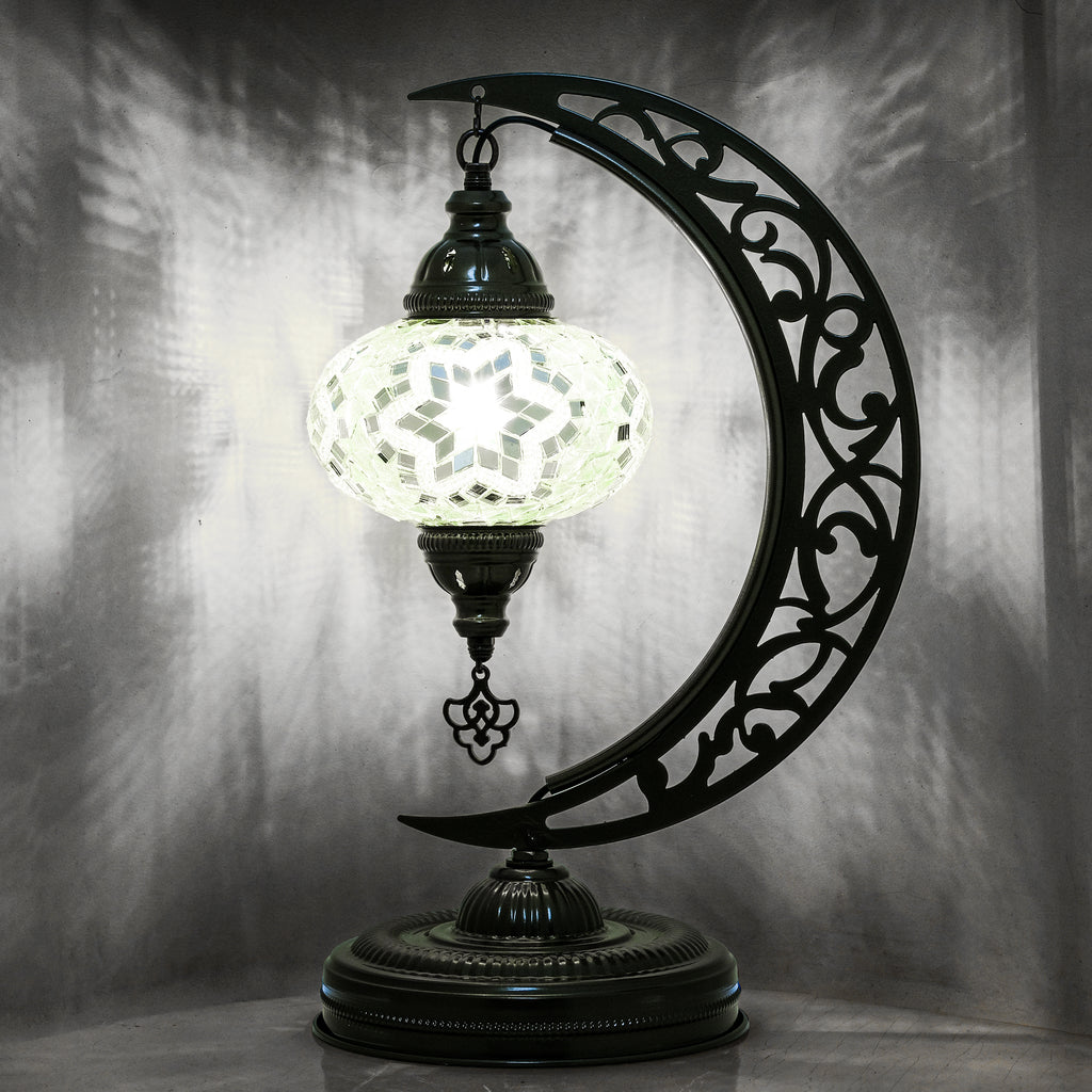 Turkish Mosaic Crescent Table Lamp (White)