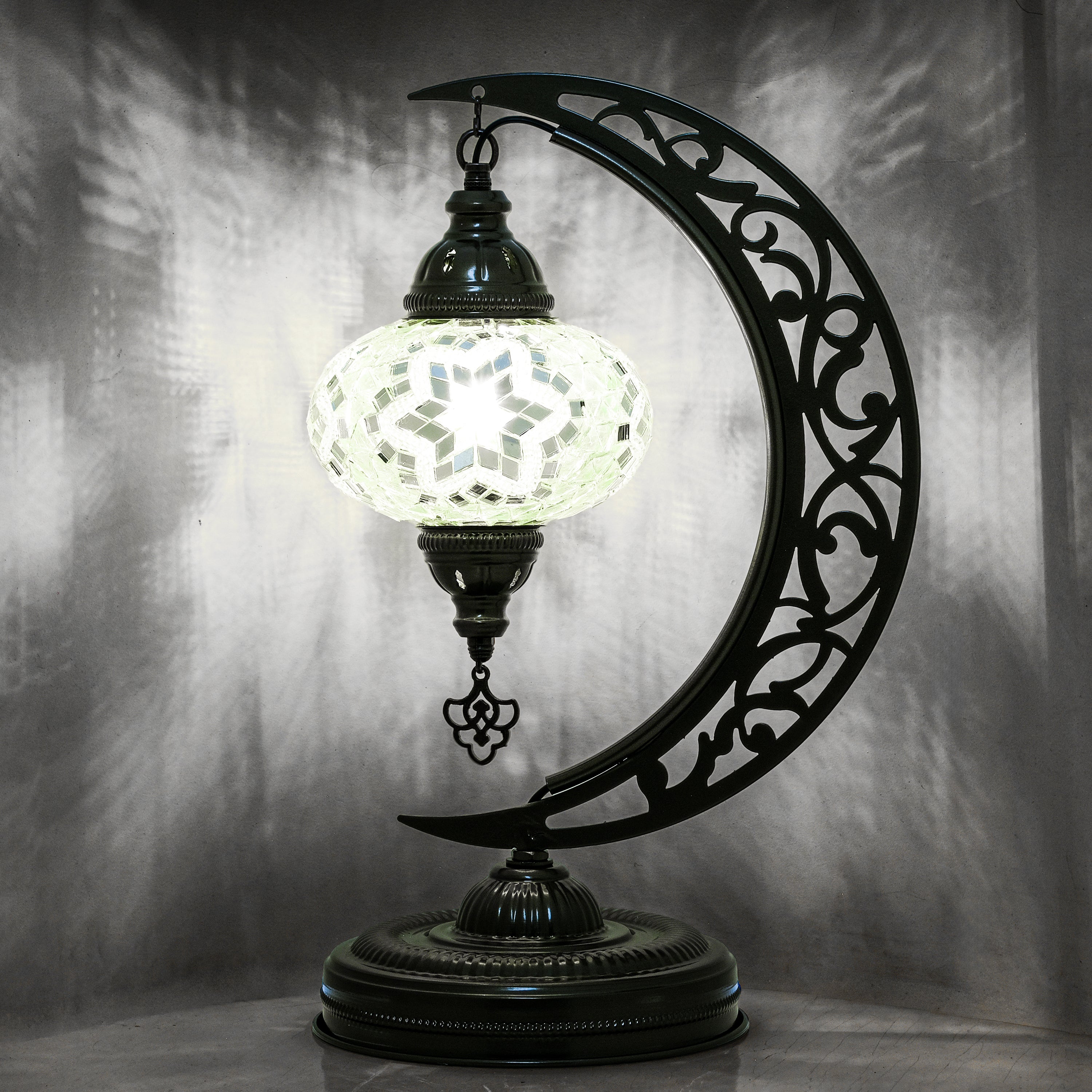 Turkish Mosaic Crescent Table Lamp (White)