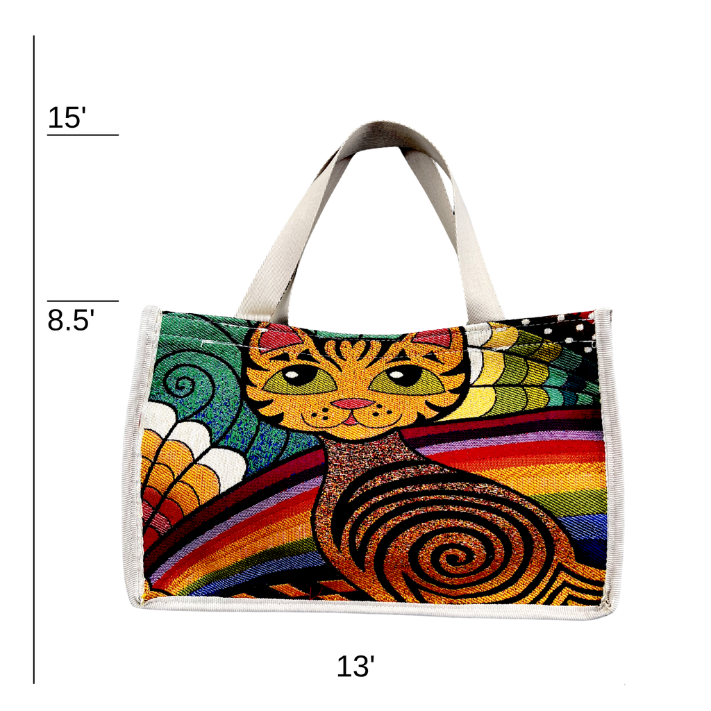 Woven Tapestry Tote Bag | Assorted Designs | 13" Cotton Everyday Shopping Bag | Hook & Loop Closure