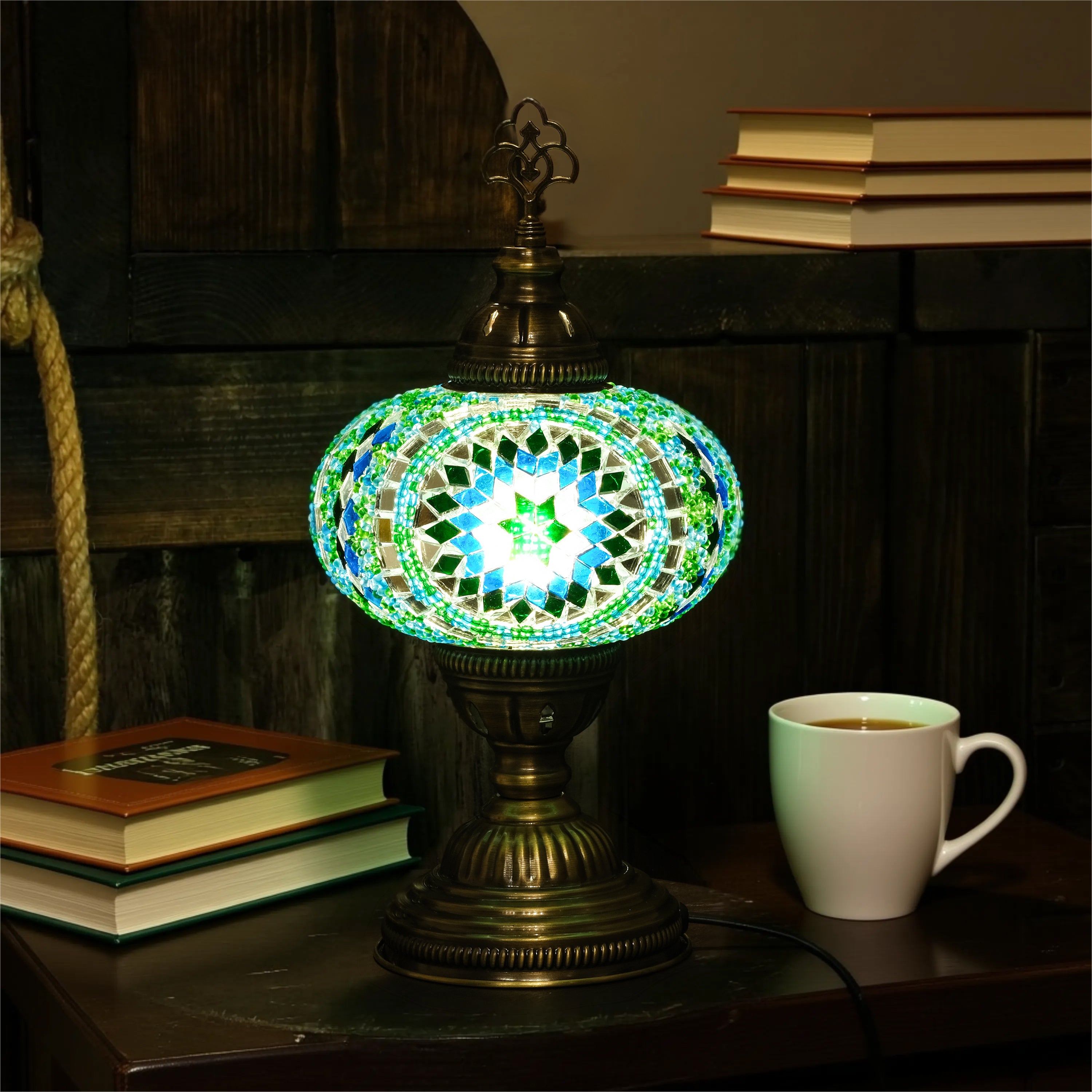 Mozaist Turkish Mosaic Table Lamp Teal Green