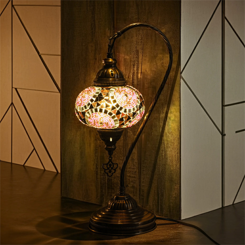 Mozaist Handmade Turkish Mosaic Swan Table Lamp Purple