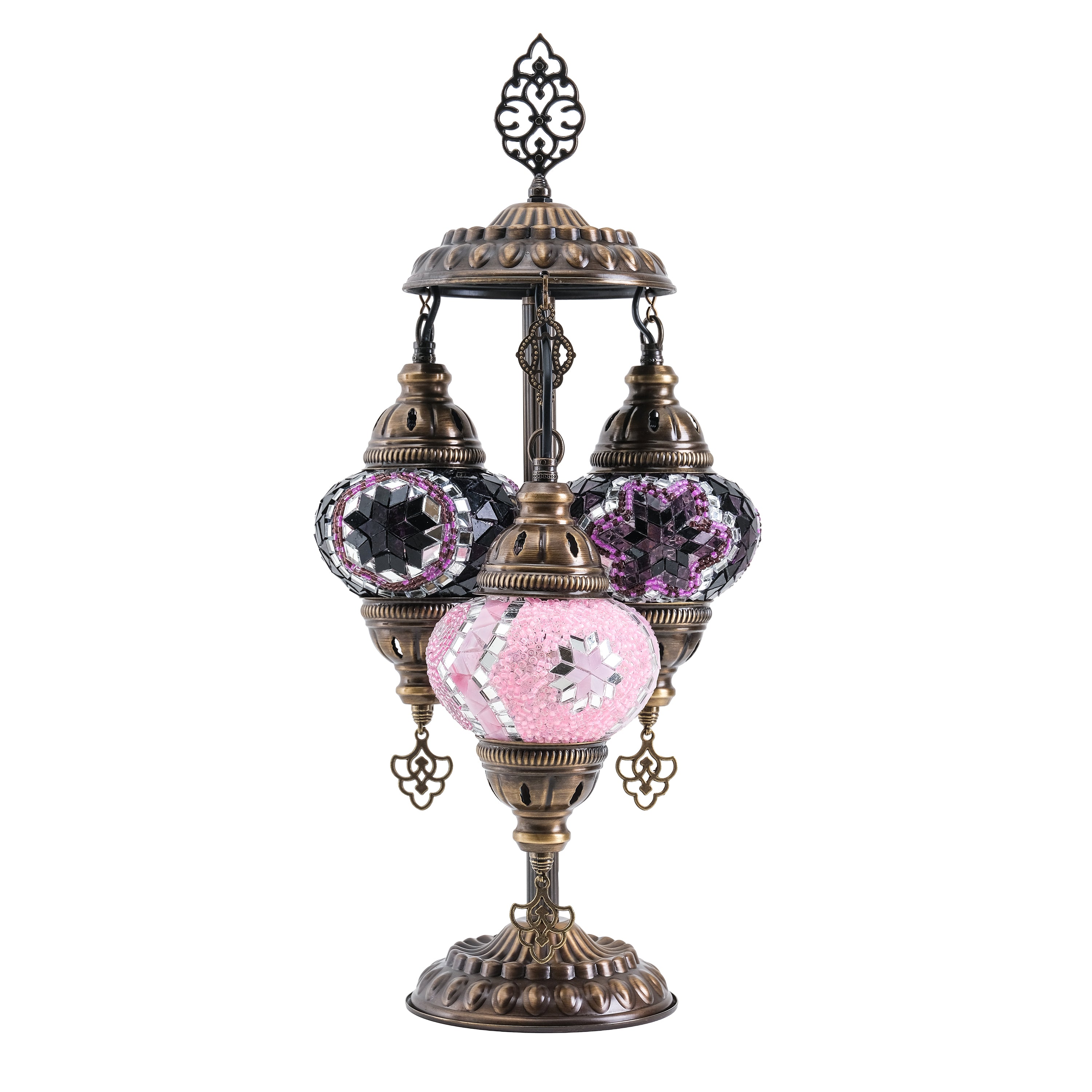 3-Globe Turkish Mosaic Table Lamp (Purple-Pink)