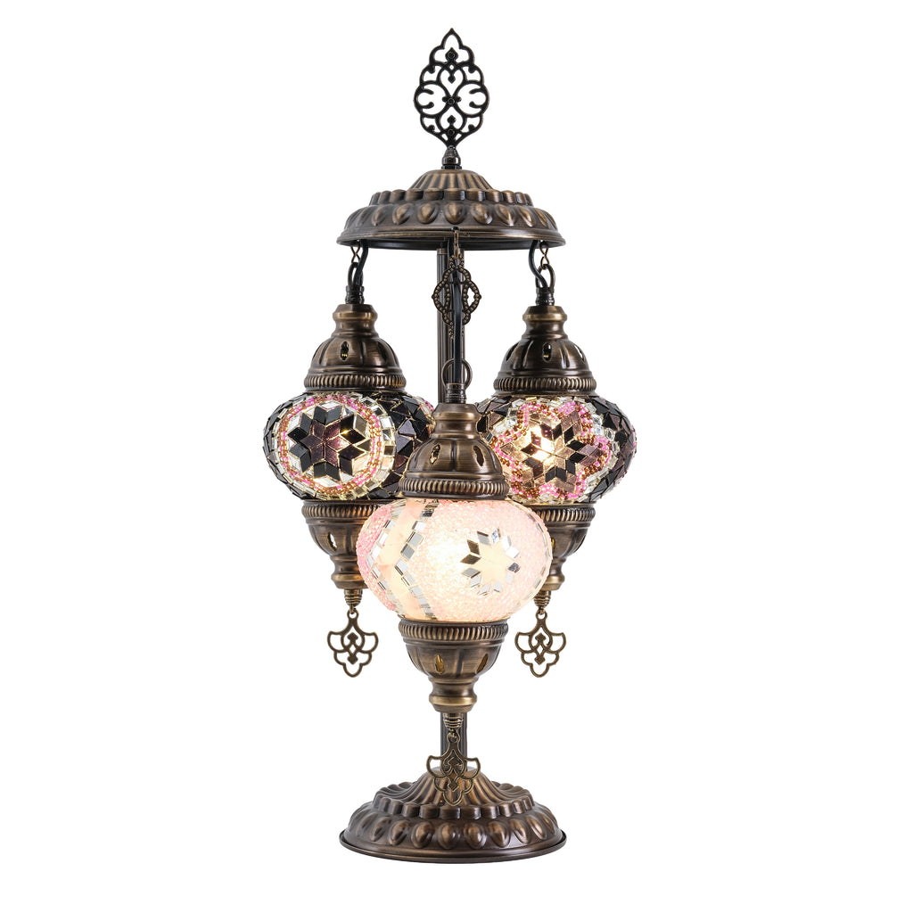3-Globe Turkish Mosaic Table Lamp (Purple-Pink)