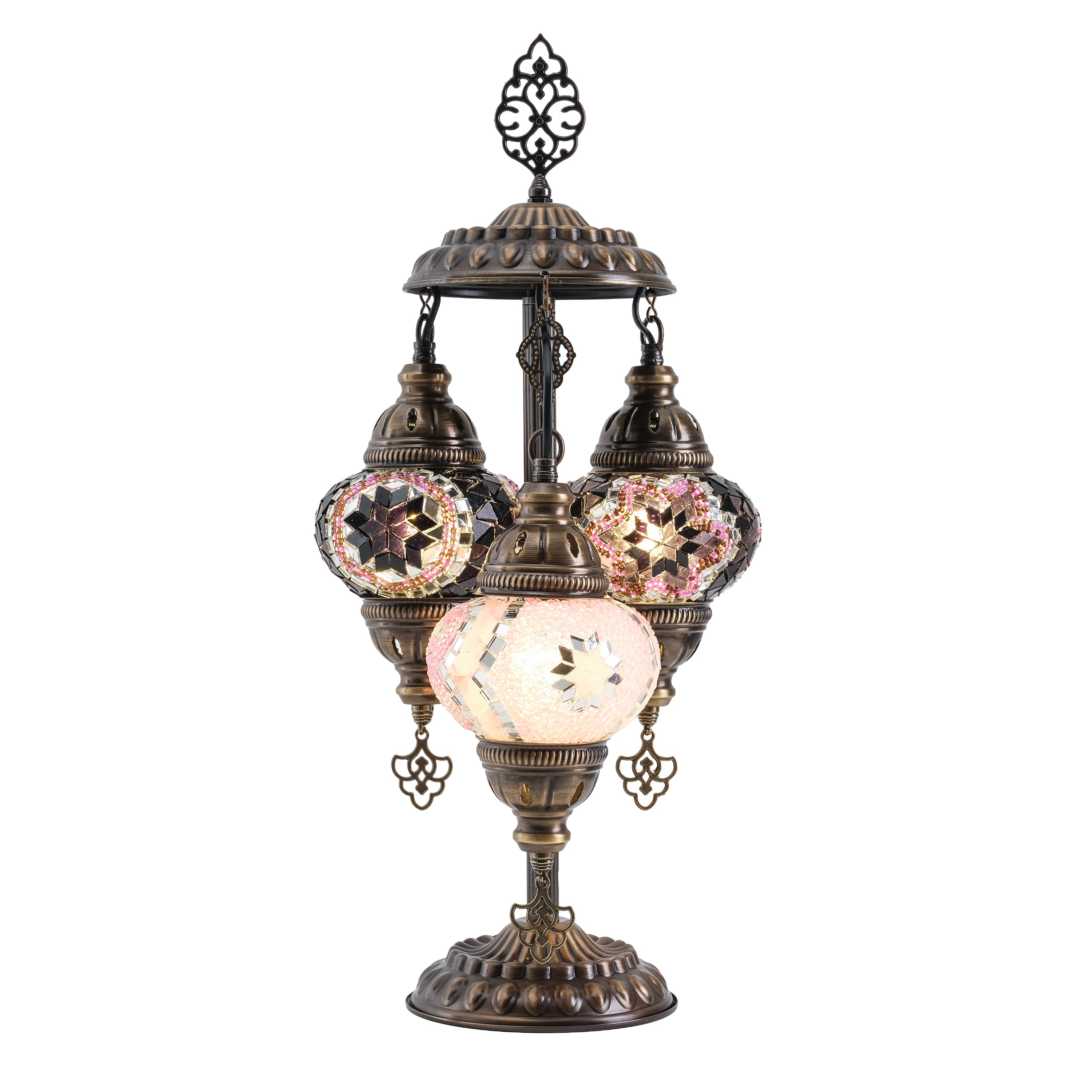3-Globe Turkish Mosaic Table Lamp (Purple-Pink)