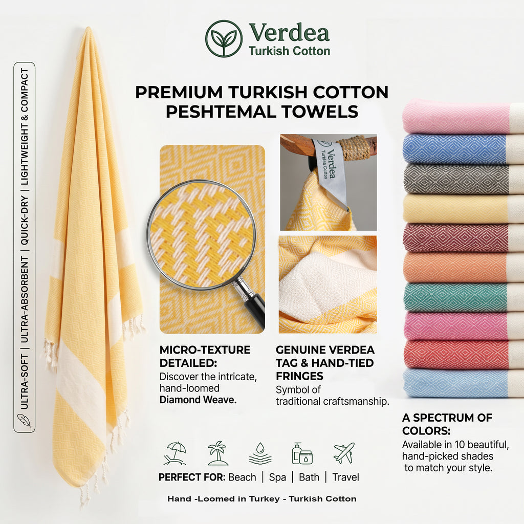 Yellow Diamond Premium Turkish Cotton Peshtemal – Lightweight Spa & Beach Towel, Soft, Absorbent & Quick Dry (EPS-01)