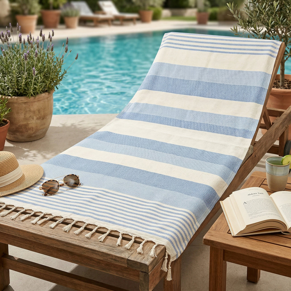Blue Premium Turkish Cotton Peshtemal – Lightweight Spa & Beach Towel, Soft, Absorbent & Quick Dry (HPS-01)