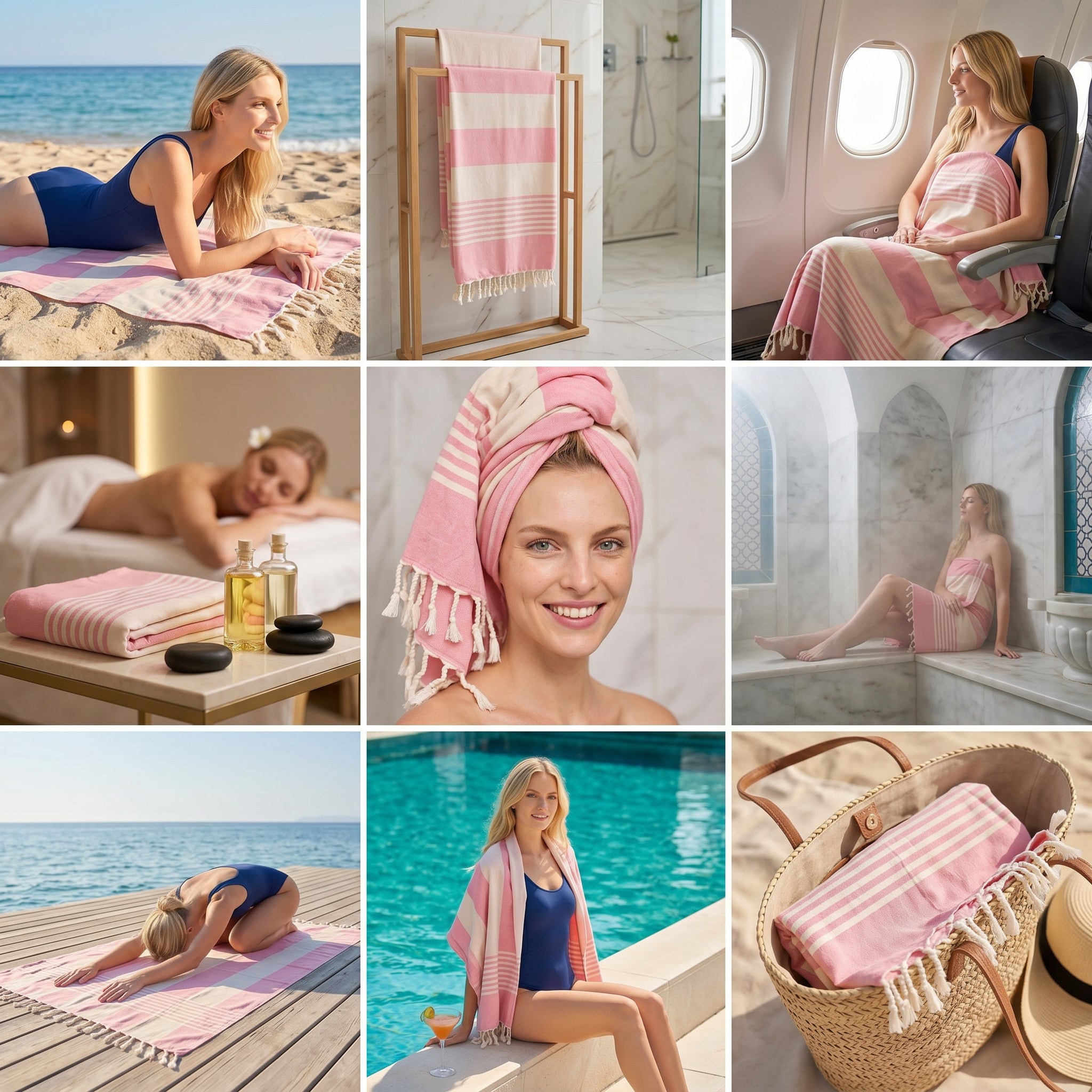 Pink Premium Turkish Cotton Peshtemal – Lightweight Spa & Beach Towel, Soft, Absorbent & Quick Dry (APS-01)