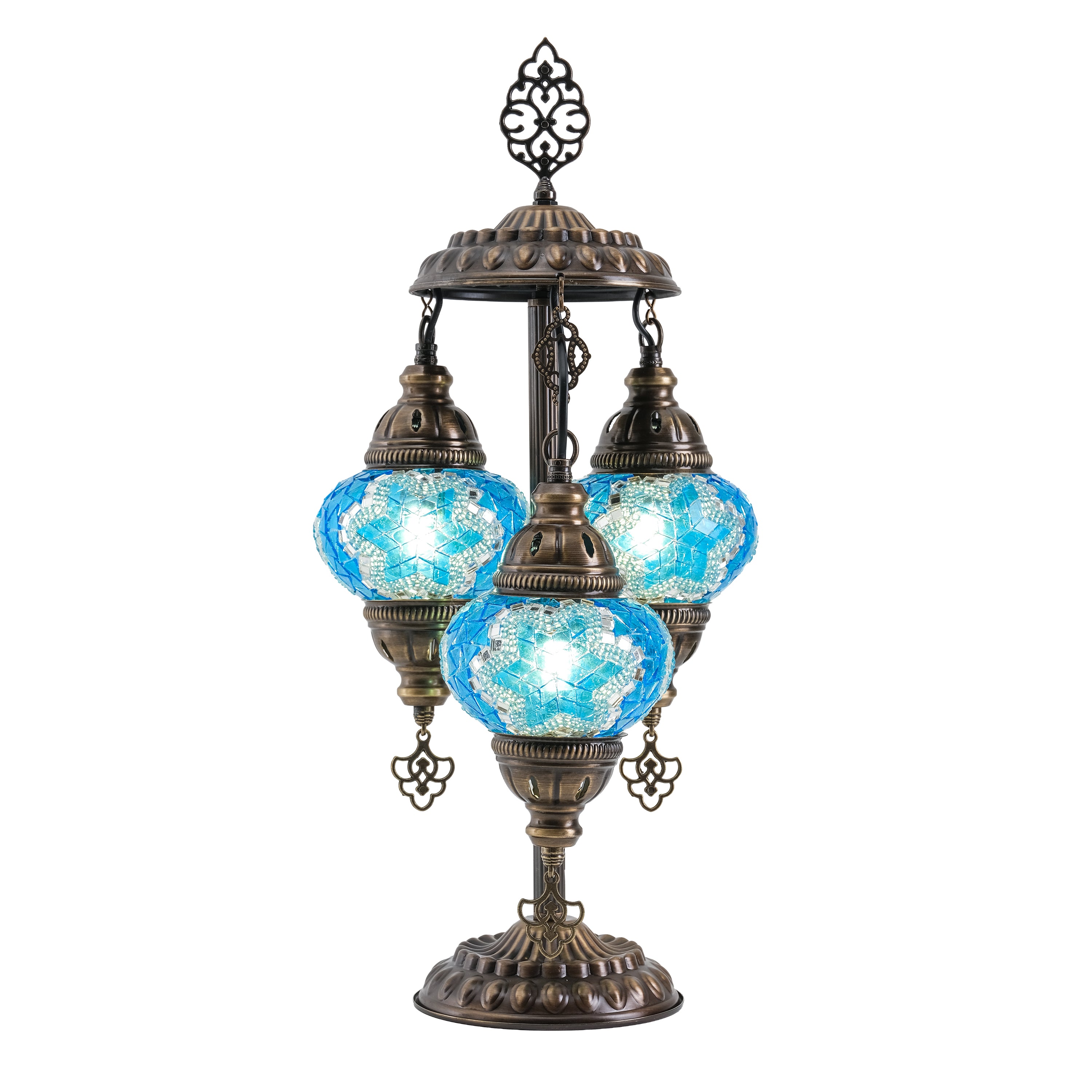 3-Globe Turkish Mosaic Table Lamp (Blue)