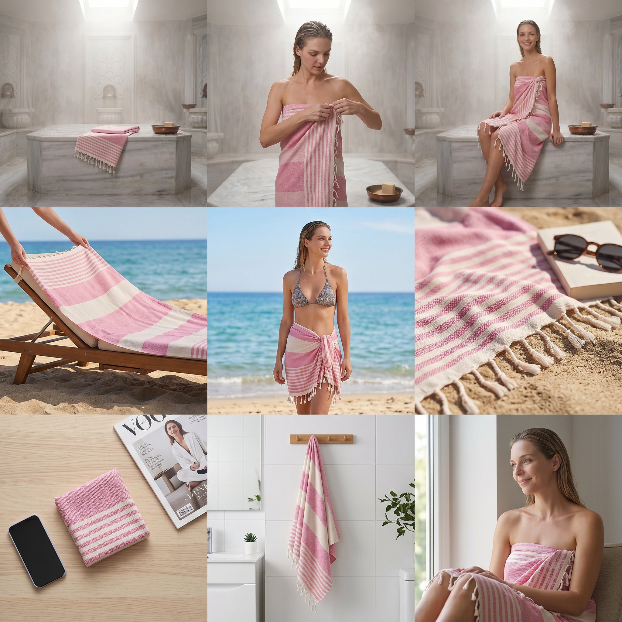 Pink Premium Turkish Cotton Peshtemal – Lightweight Spa & Beach Towel, Soft, Absorbent & Quick Dry (HPS-01)