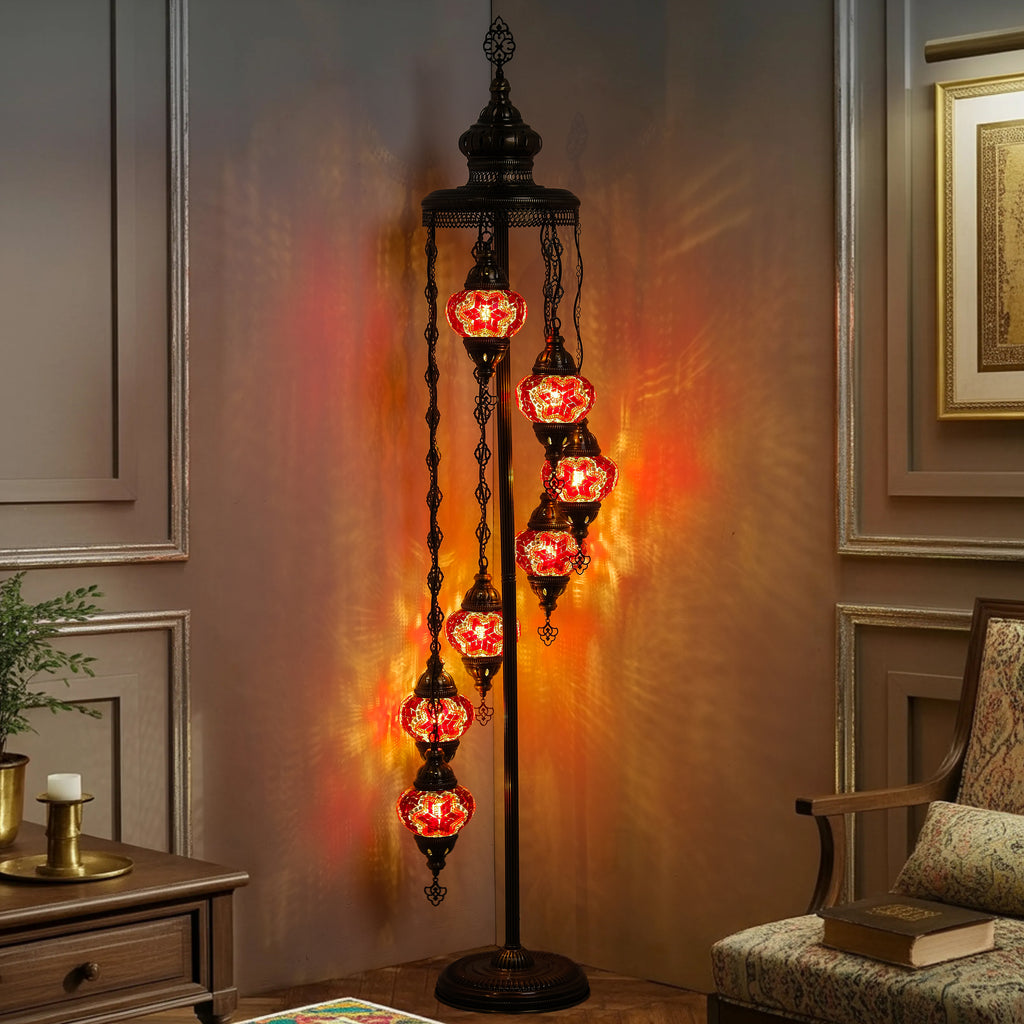 7-Globe Turkish Mosaic Floor Lamp (Red)