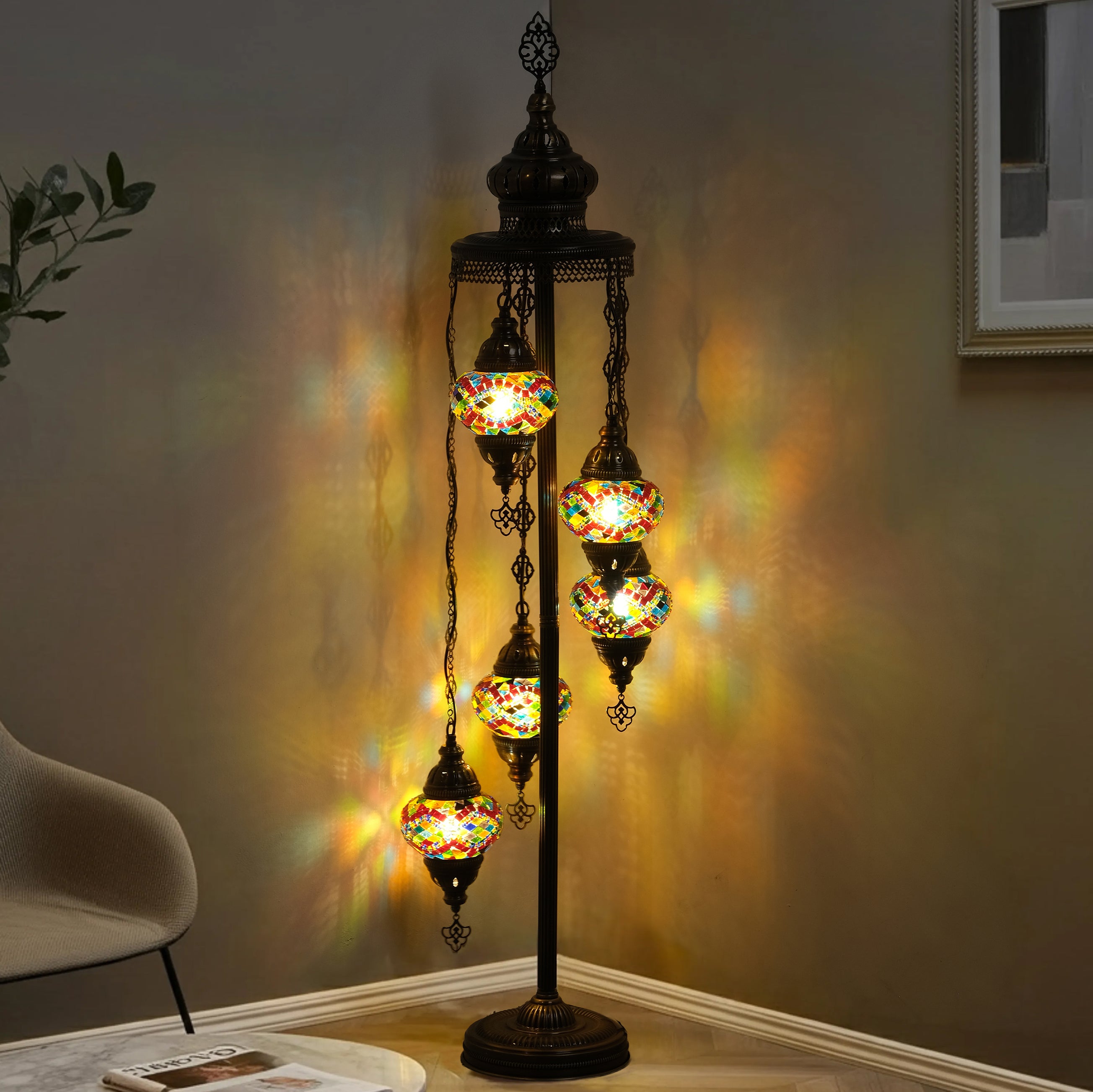 5-Globe Turkish Mosaic Floor Lamp (Rainbow)