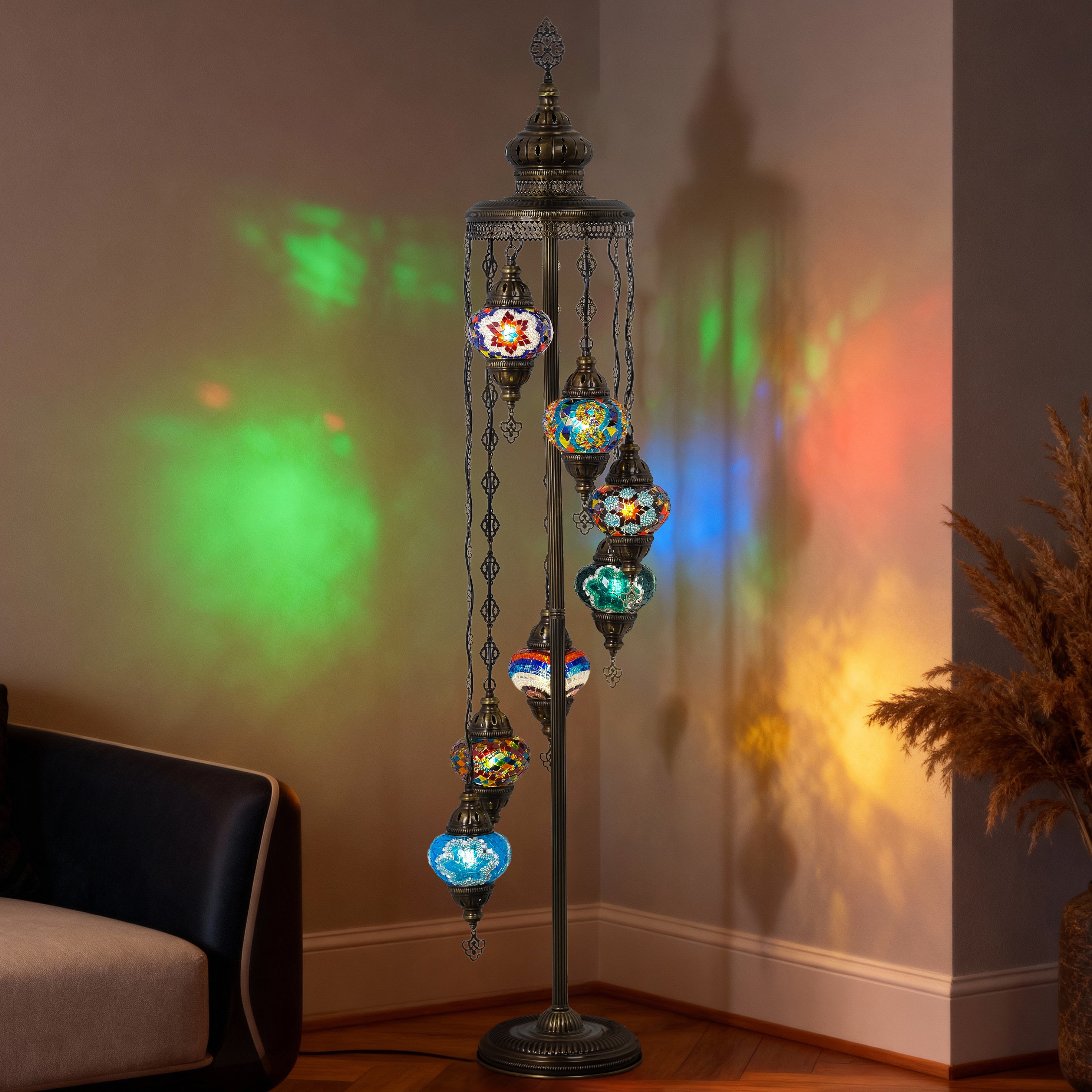 7-Globe Turkish Mosaic Floor Lamp (Multicolor)