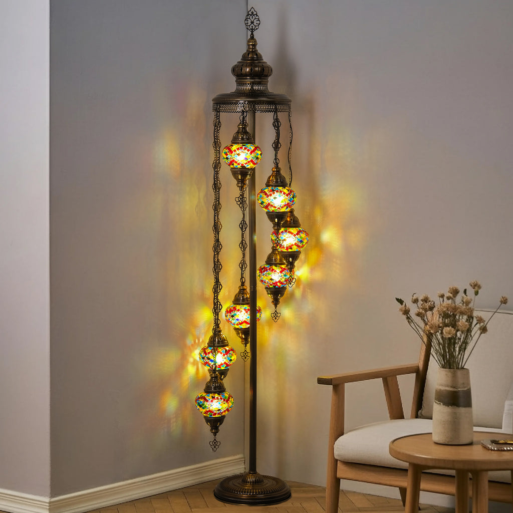 7-Globe Turkish Mosaic Floor Lamp (Rainbow)