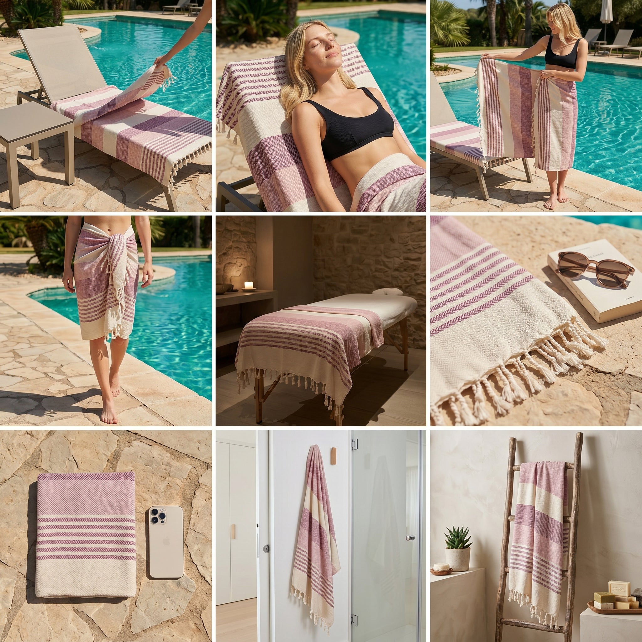 Pink Purple  Premium Turkish Cotton Peshtemal – Lightweight Spa & Beach Towel, Soft, Absorbent & Quick Dry (HPS-01)