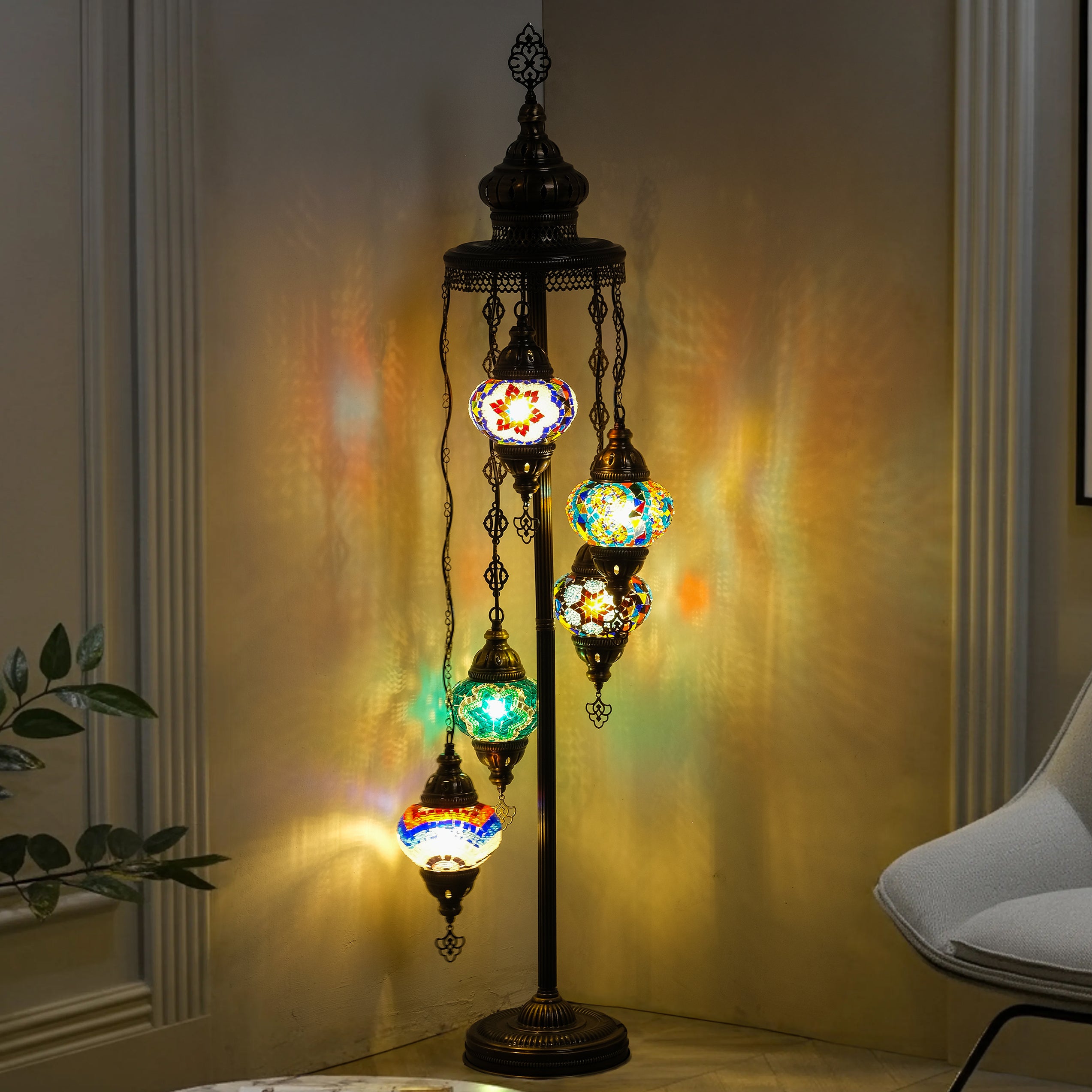 5-Globe Turkish Mosaic Floor Lamp (Multicolor)