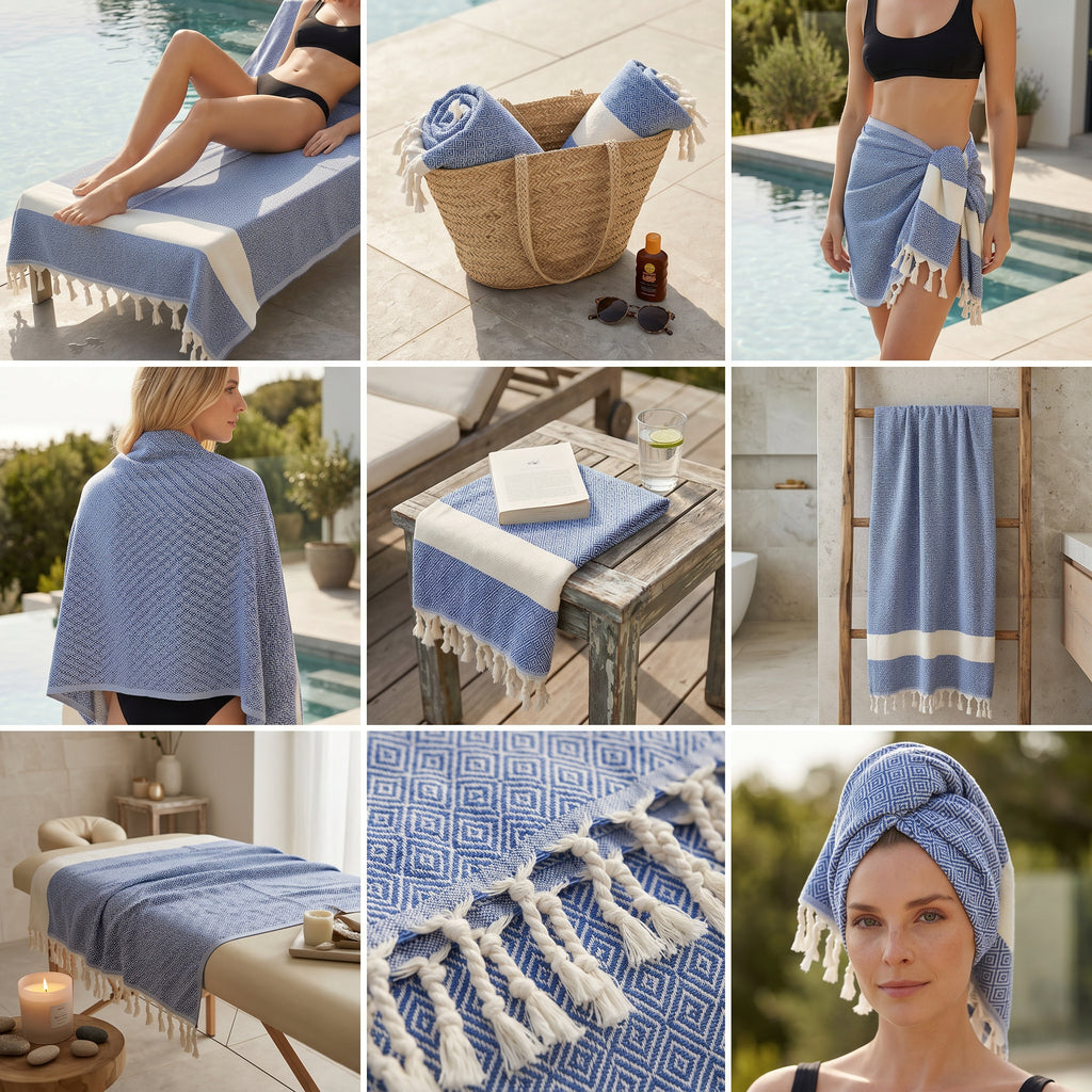 Blue Diamond Premium Turkish Cotton Peshtemal – Lightweight Spa & Beach Towel, Soft, Absorbent & Quick Dry (EPS-01)