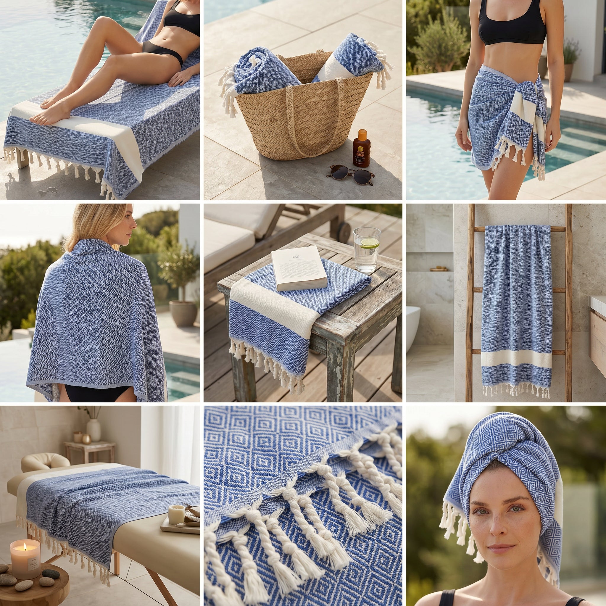Blue Diamond Premium Turkish Cotton Peshtemal – Lightweight Spa & Beach Towel, Soft, Absorbent & Quick Dry (EPS-01)