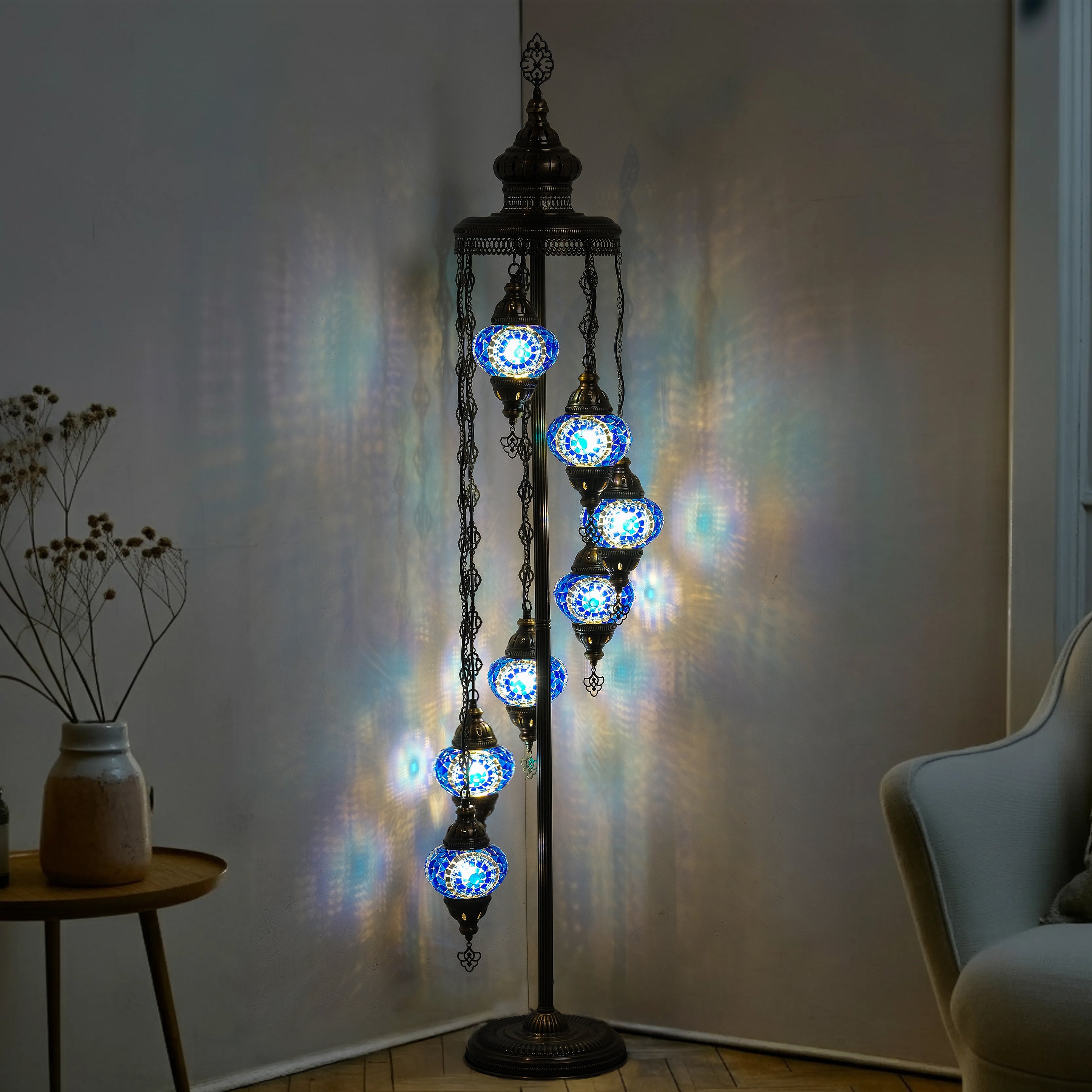 7-Globe Turkish Mosaic Floor Lamp (Blue)