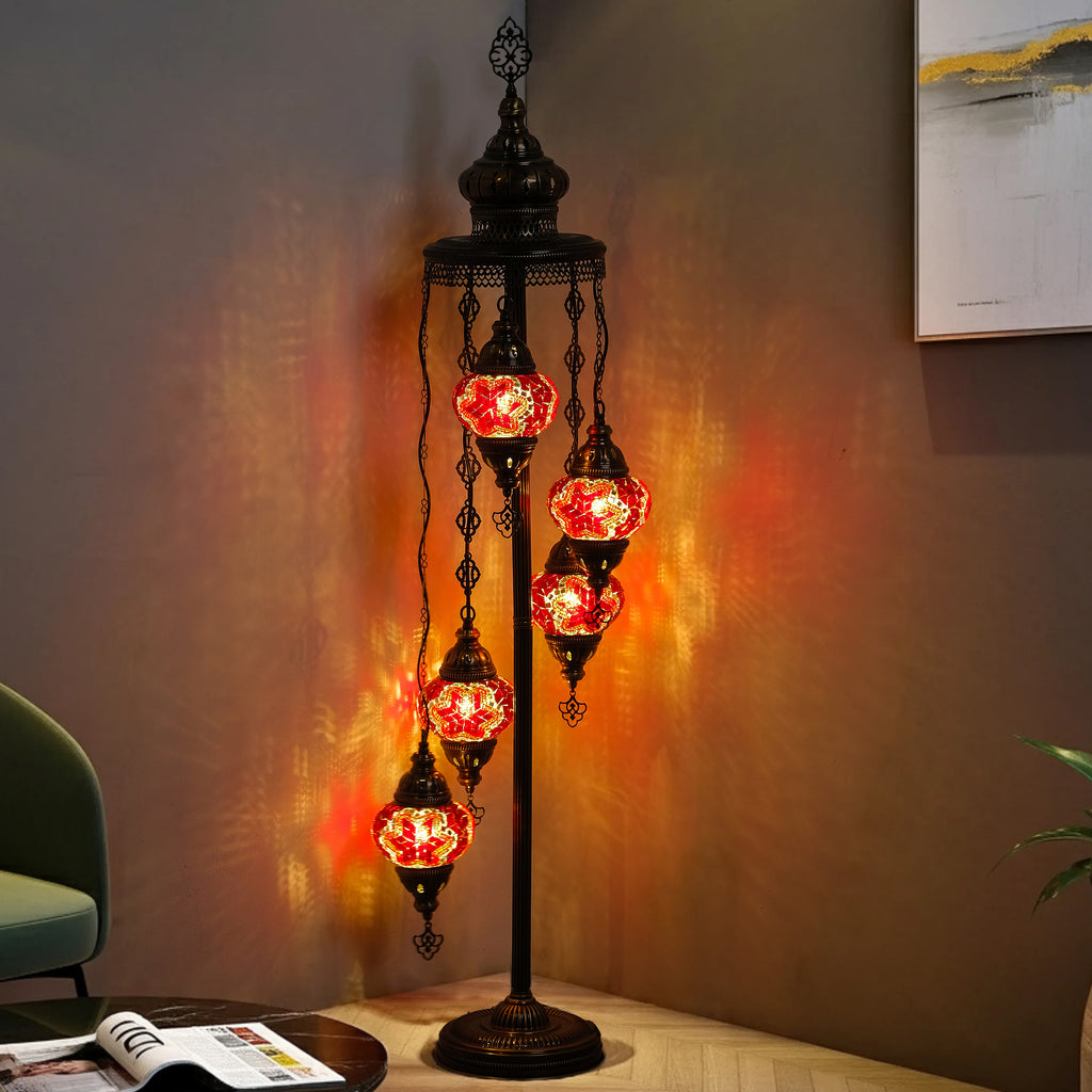 5-Globe Turkish Mosaic Floor Lamp (Red)
