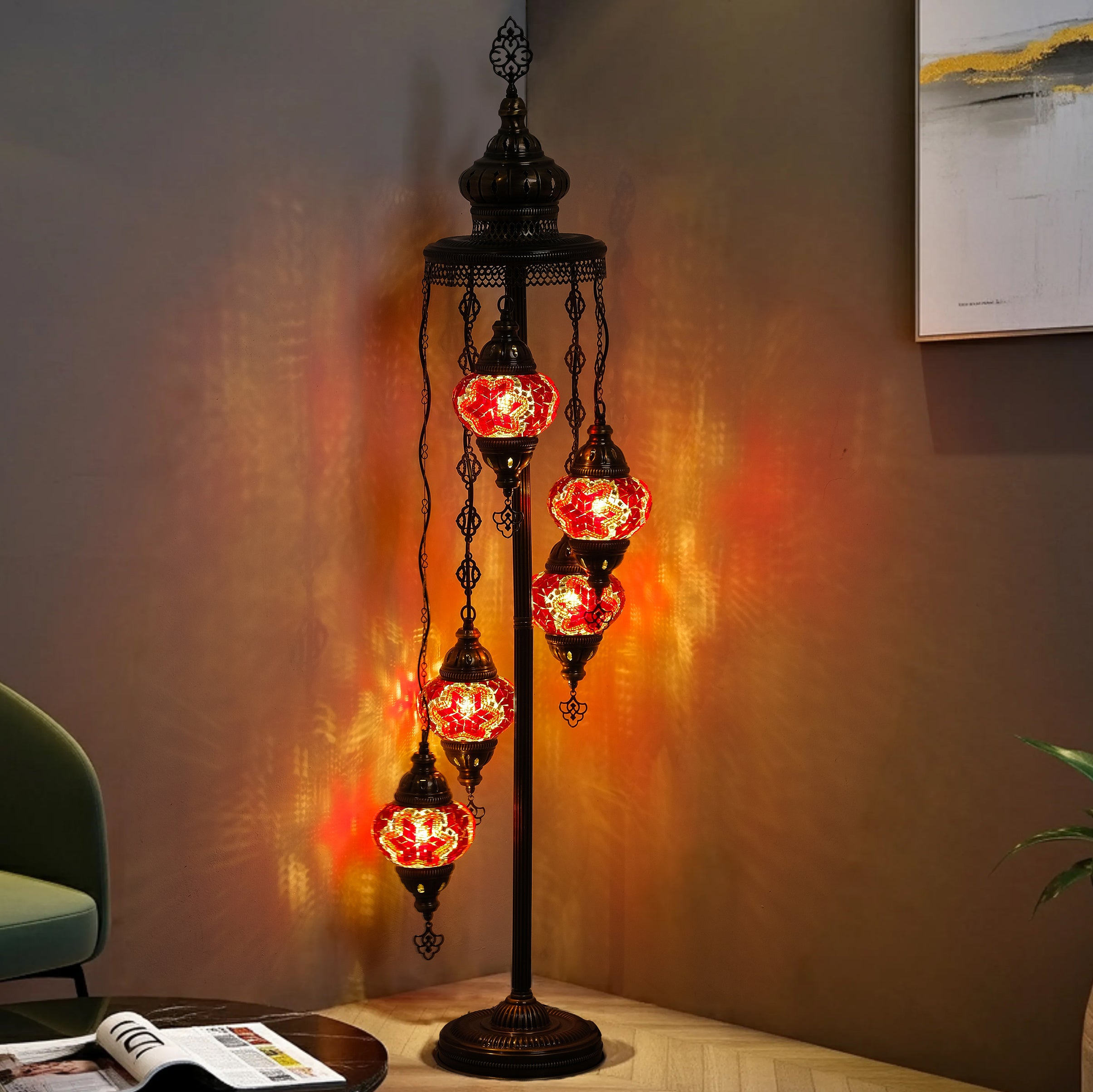 5-Globe Turkish Mosaic Floor Lamp (Red)