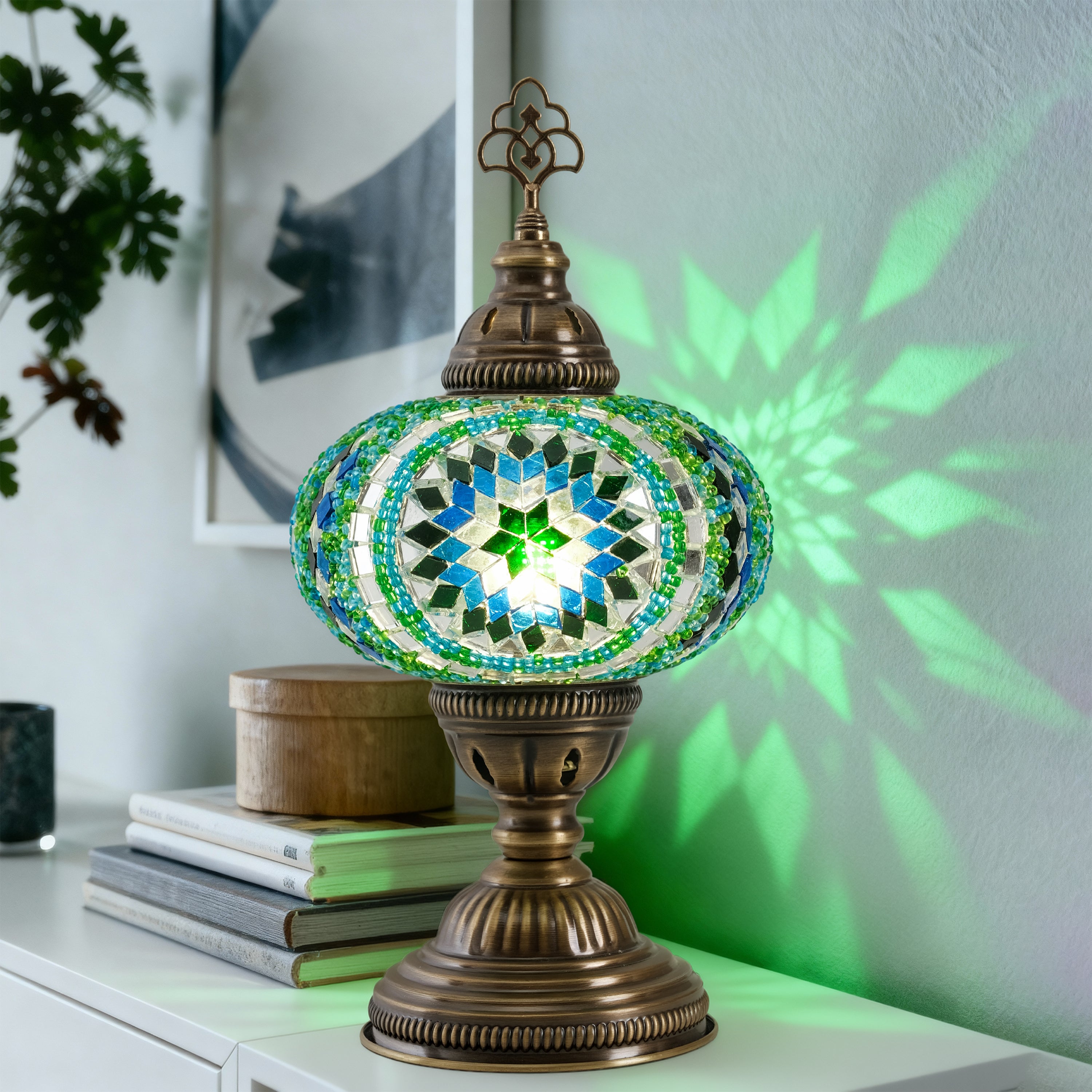 Mozaist Turkish Mosaic Table Lamp Teal Green