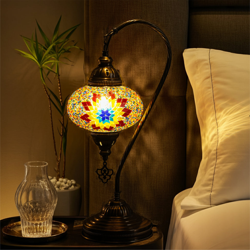 Mozaist Handmade Turkish Mosaic Swan Table Lamp Fire Design