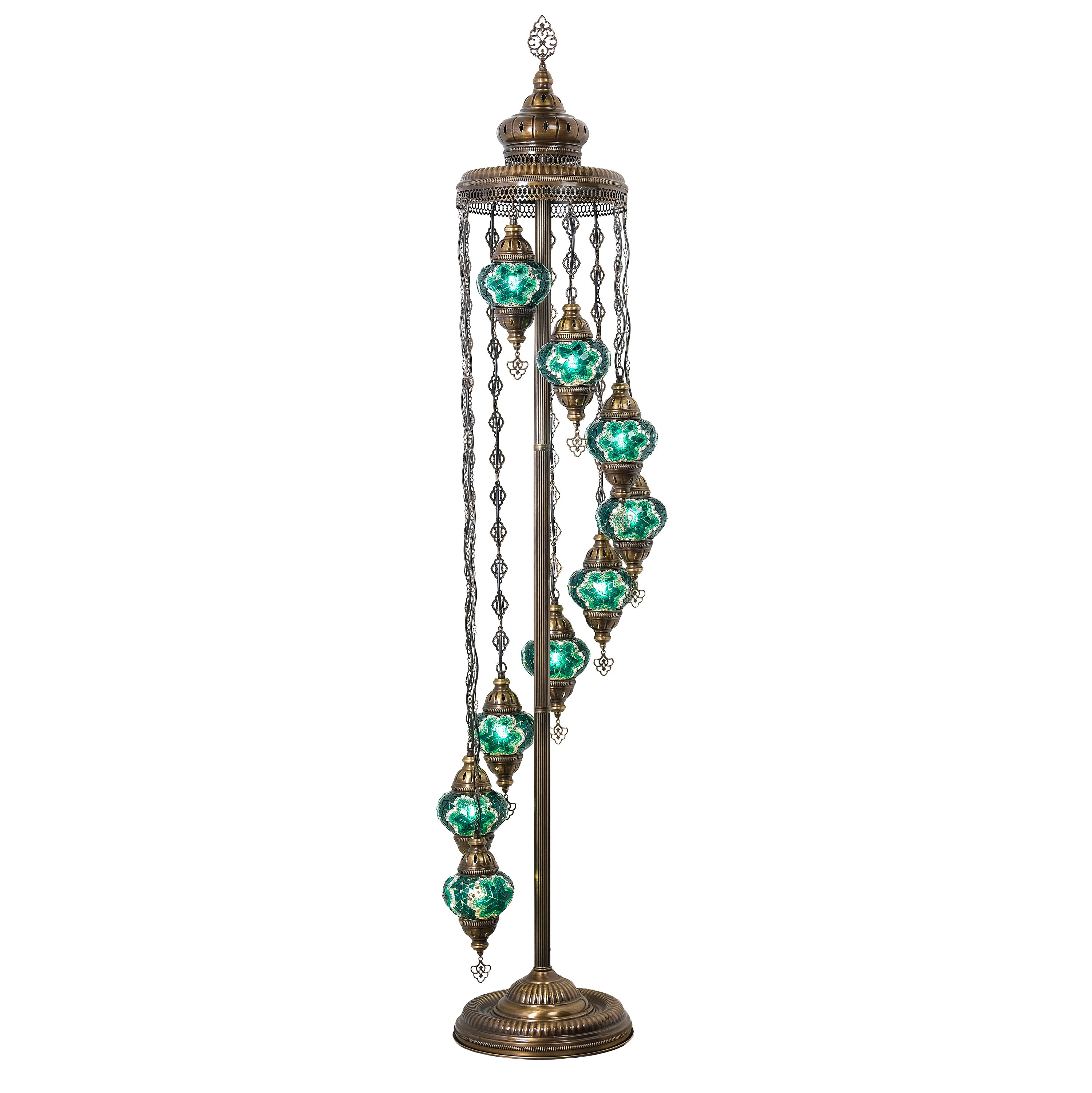 9-Globe Turkish Mosaic Floor Lamp (Green)