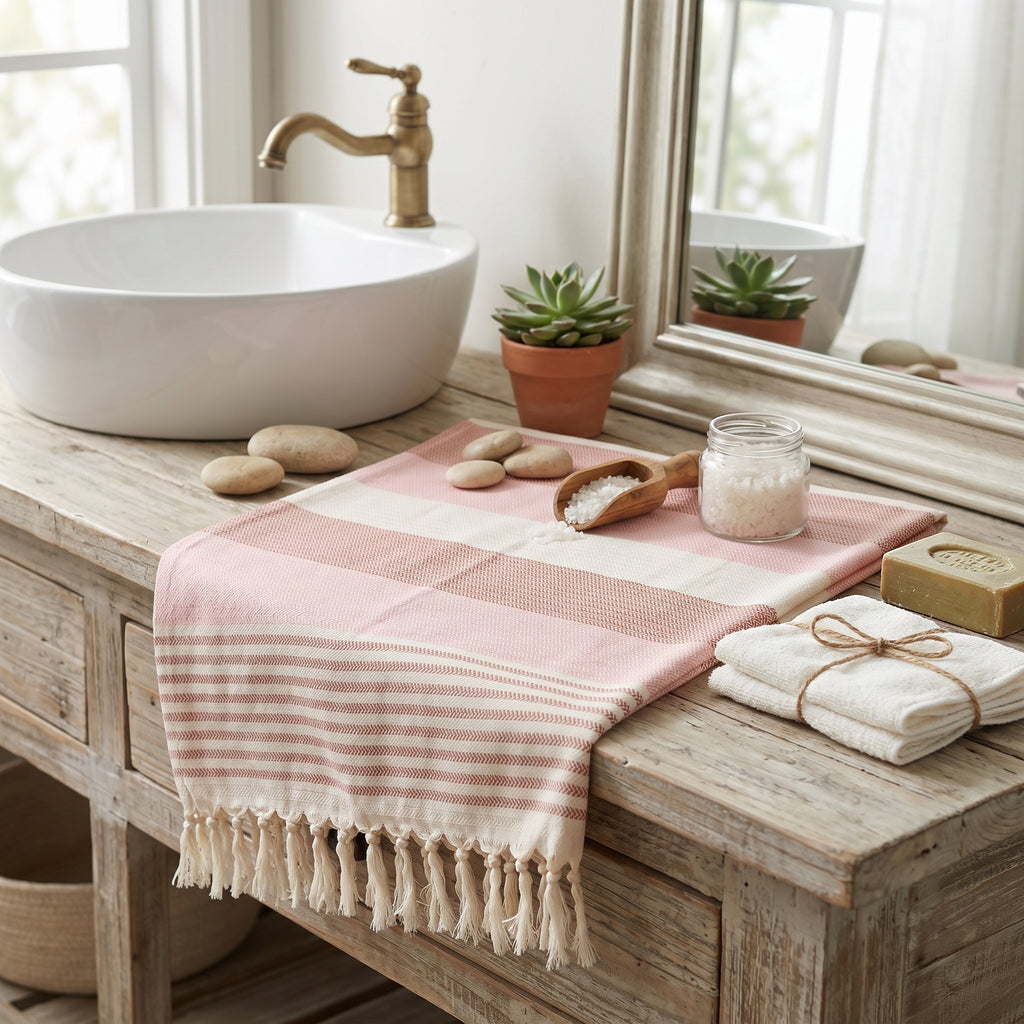 Brown Pink Premium Turkish Cotton Peshtemal – Lightweight Spa & Beach Towel, Soft, Absorbent & Quick Dry (HPS-01)