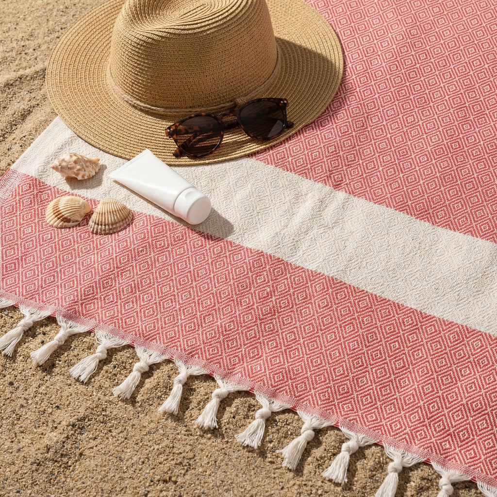 Red Diamond Premium Turkish Cotton Peshtemal – Lightweight Spa & Beach Towel, Soft, Absorbent & Quick Dry (EPS-01)