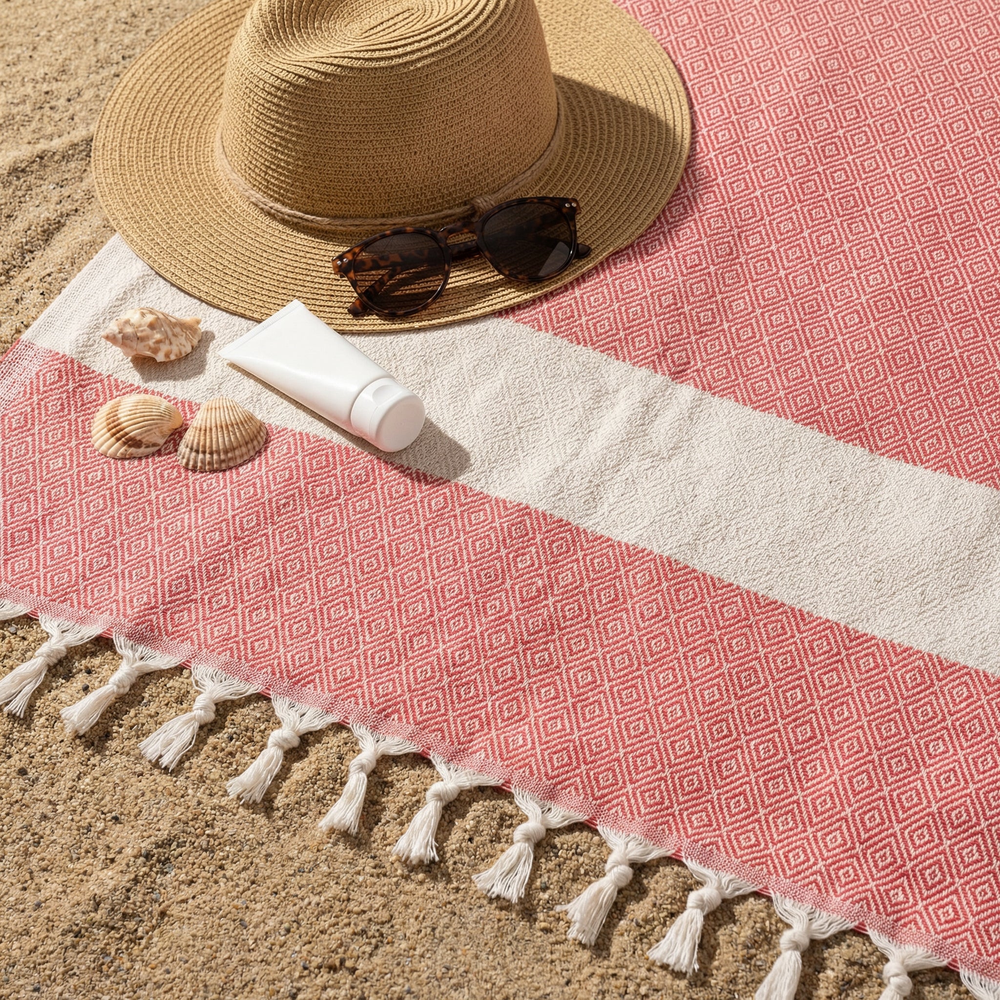 Red Diamond Premium Turkish Cotton Peshtemal – Lightweight Spa & Beach Towel, Soft, Absorbent & Quick Dry (EPS-01)