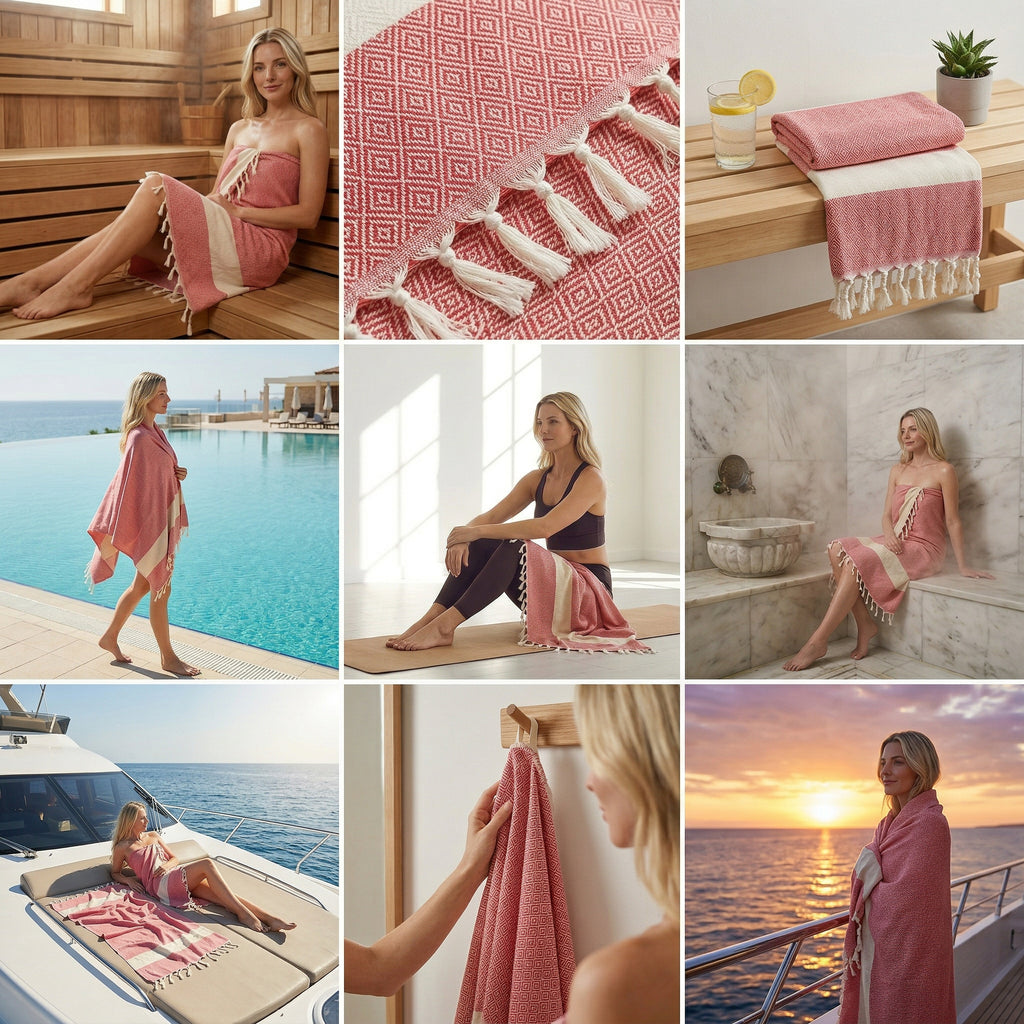 Red Diamond Premium Turkish Cotton Peshtemal – Lightweight Spa & Beach Towel, Soft, Absorbent & Quick Dry (EPS-01)