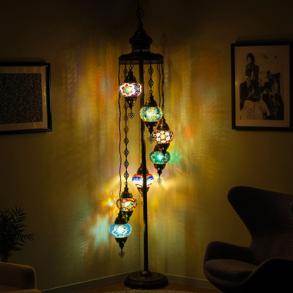 7-Globe Turkish Mosaic Floor Lamp (Multicolor)
