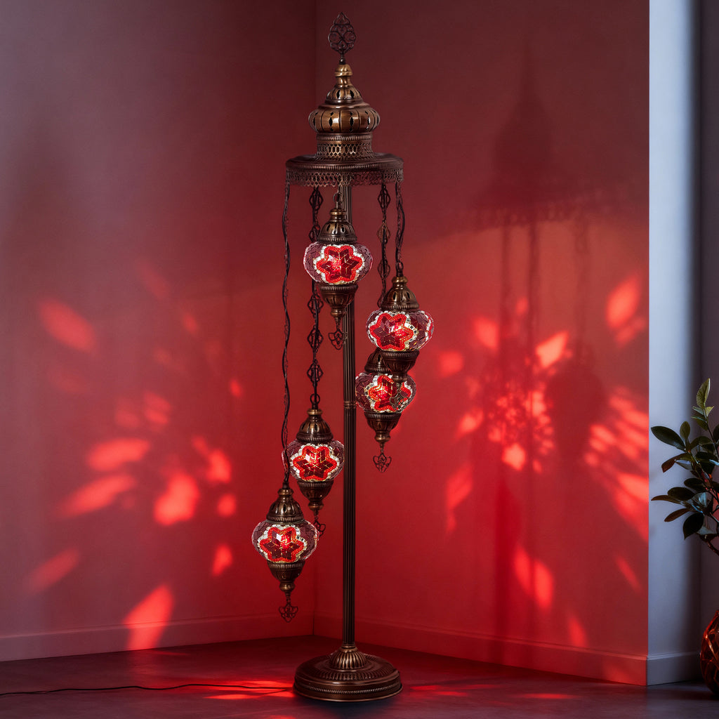 5-Globe Turkish Mosaic Floor Lamp (Red)