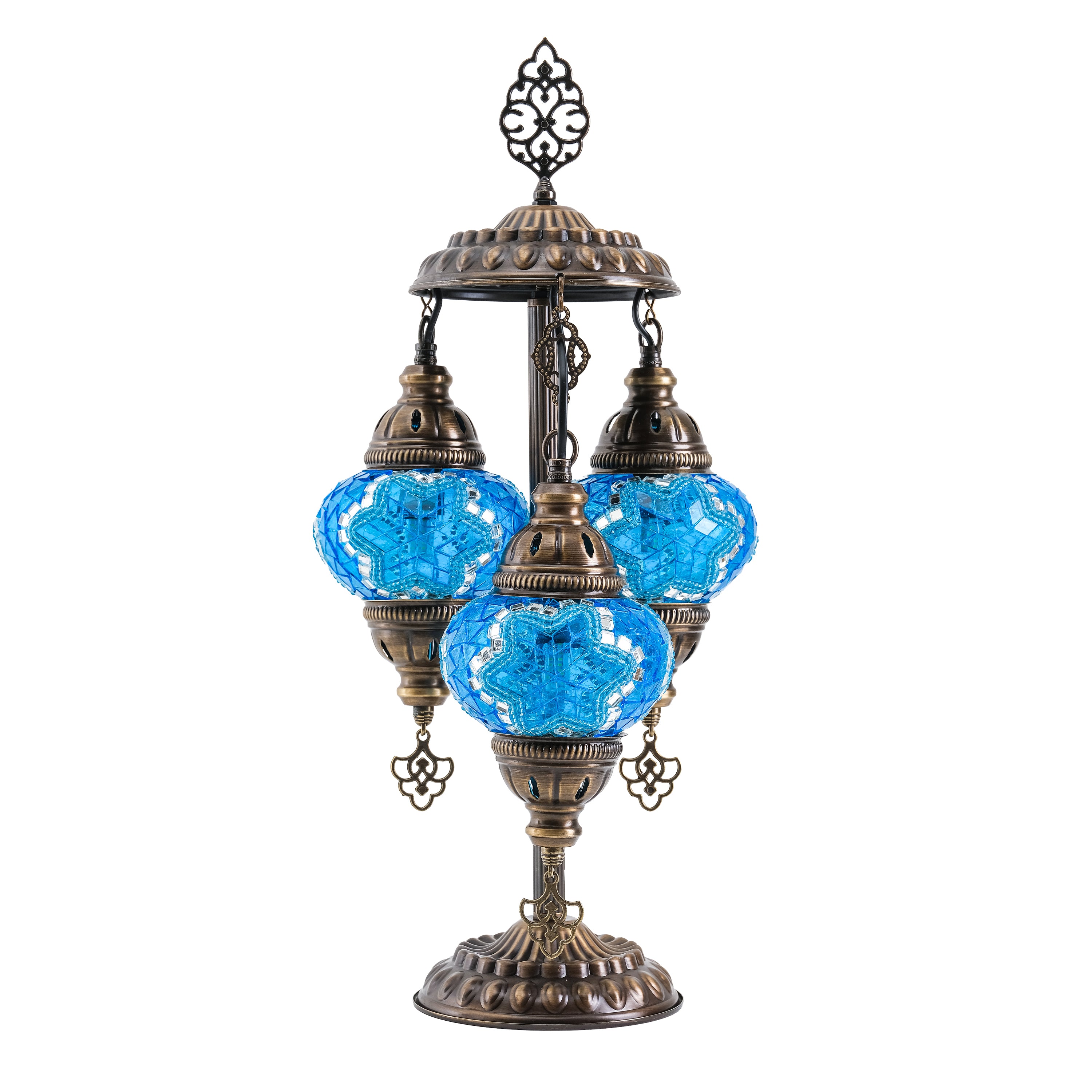3-Globe Turkish Mosaic Table Lamp (Blue)
