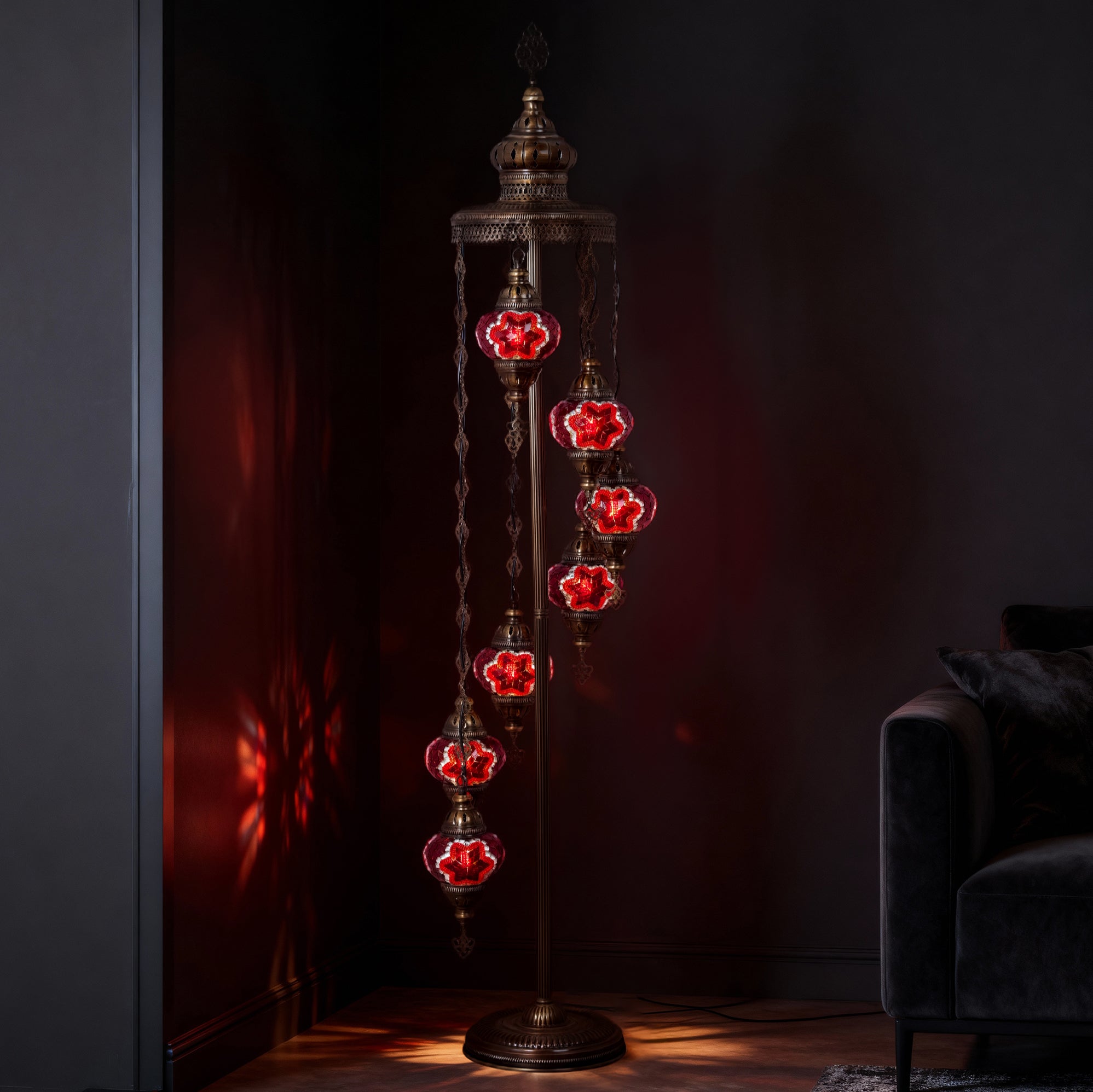 7-Globe Turkish Mosaic Floor Lamp (Red)